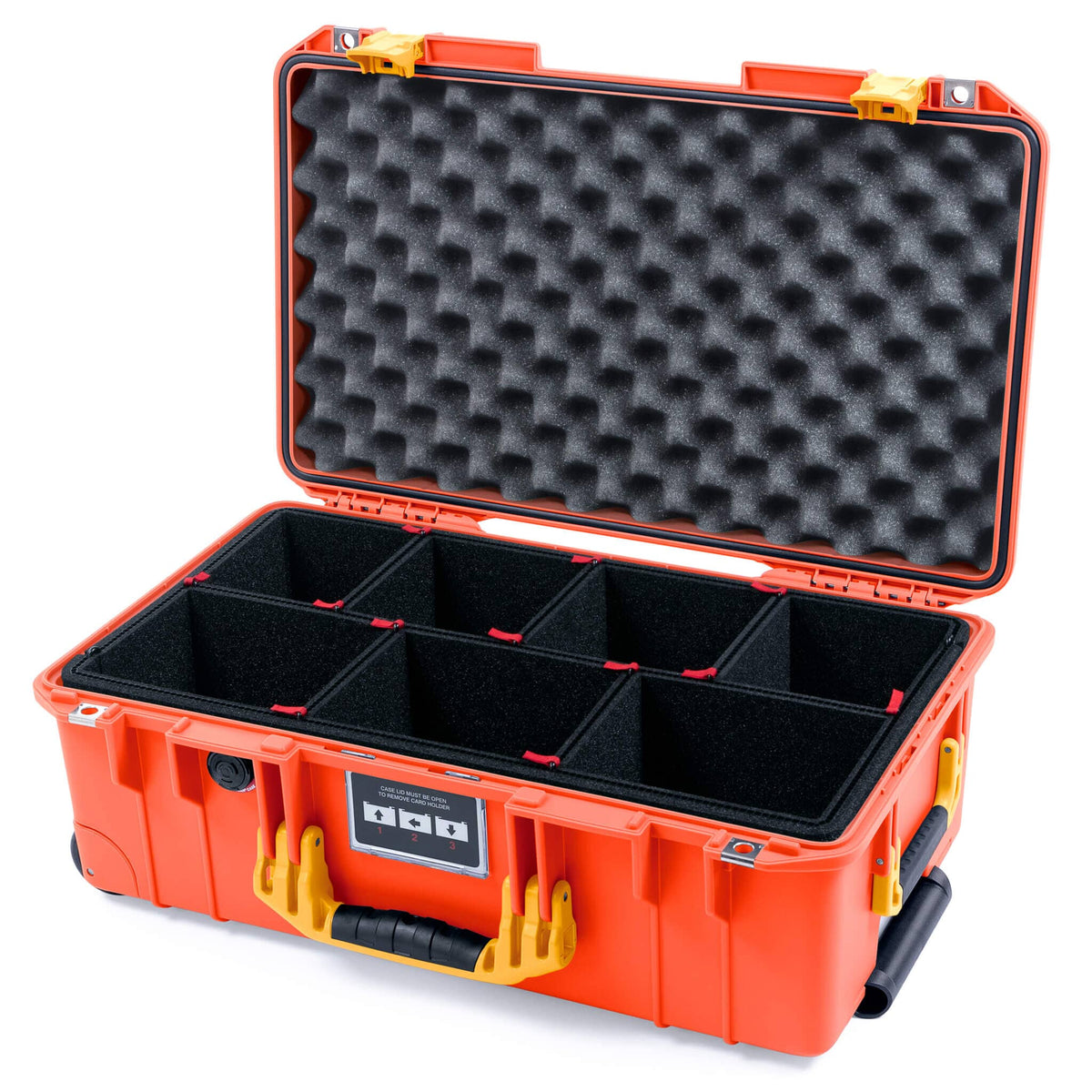 Pelican 1535 Air Case, Orange with Yellow Handles &amp; Latches TrekPak Divider System with Convoluted Lid Foam ColorCase 015350-0020-150-241