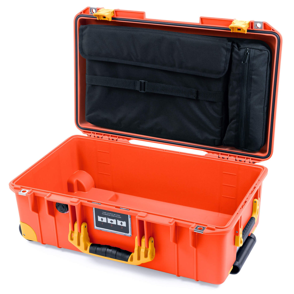 Pelican 1535 Air Case, Orange with Yellow Handles, Latches &amp; Trolley Laptop Computer Lid Pouch Only ColorCase 015350-0200-150-241-240