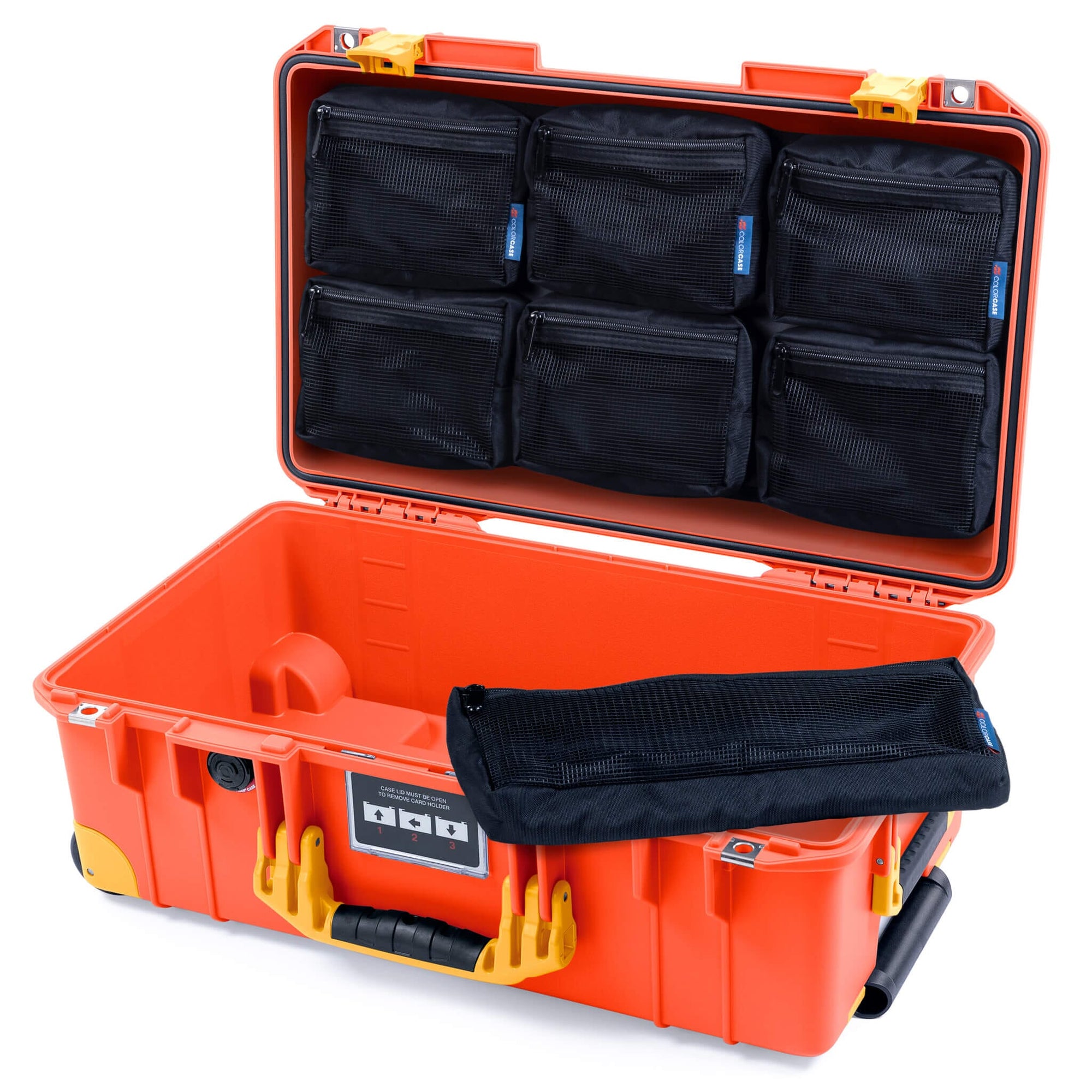 Pelican 1535 Air Case, Orange with Yellow Handles, Latches & Trolley 7-Piece Removable Mesh Pouches Only ColorCase 015350-0700-150-241-240
