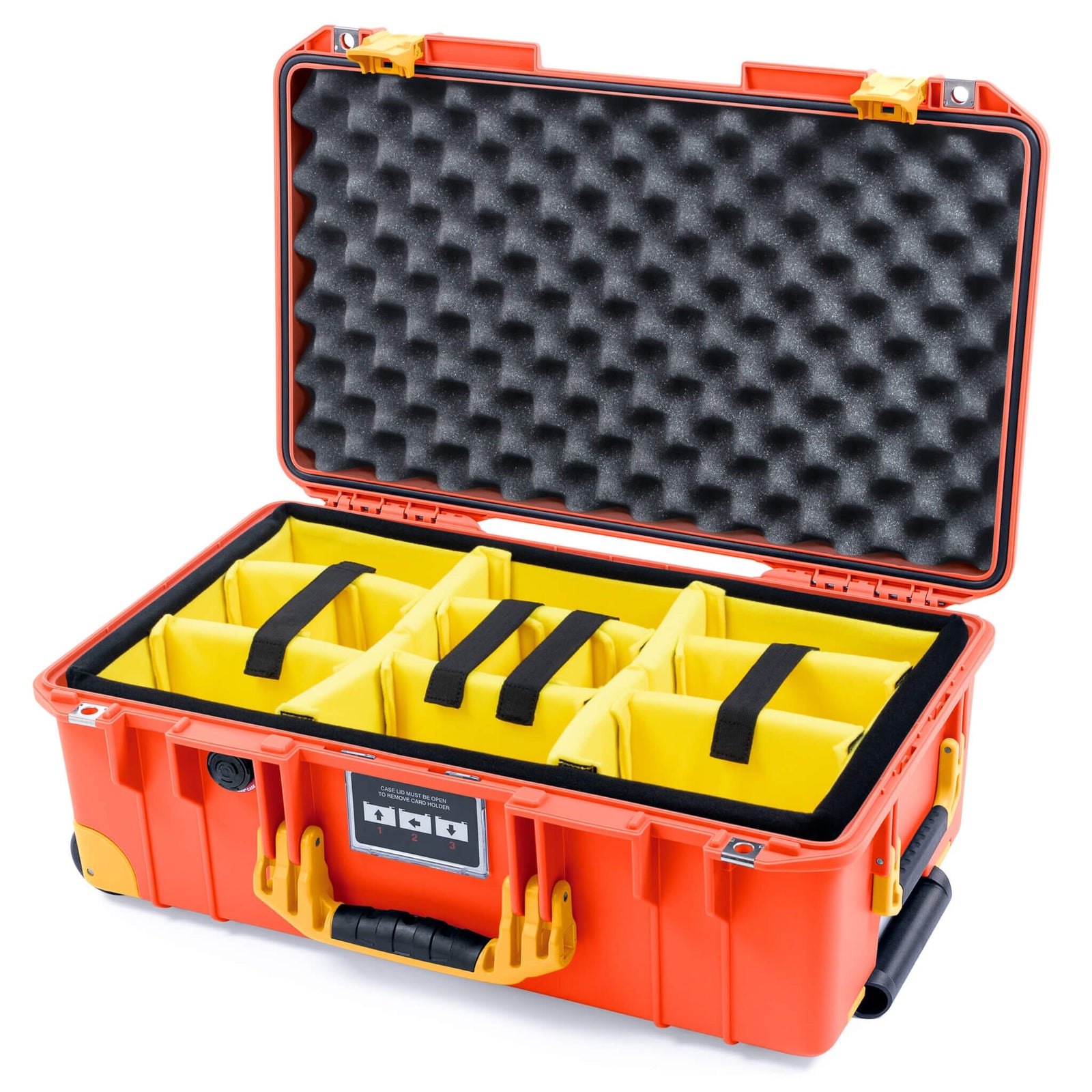 Pelican 1535 Air Case, Orange with Yellow Handles, Latches & Trolley Yellow Padded Microfiber Dividers with Convoluted Lid Foam ColorCase 015350-0010-150-241-240