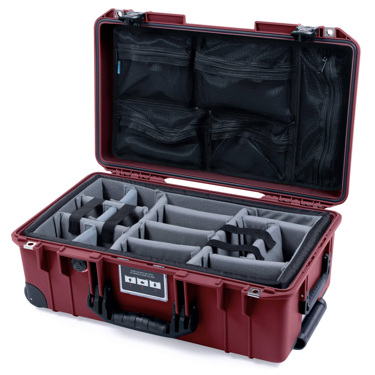 Pelican 1535 Air Case, Oxblood with Black Handles, TSA Locking Latches &amp; Trolley Gray Padded Microfiber Dividers with Mesh Lid Organizer ColorCase 015350-0170-510-L10-110