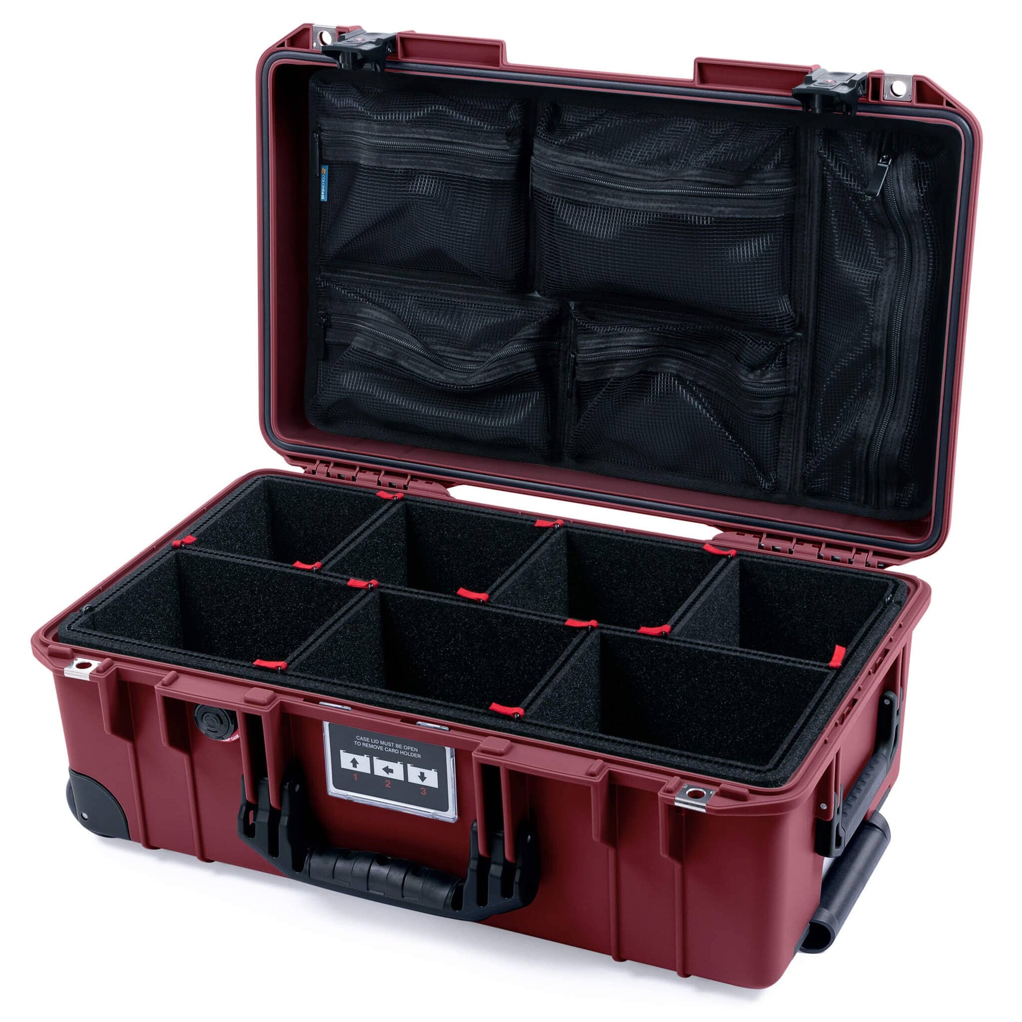 Pelican 1535 Air Case, Oxblood with Black Handles, TSA Locking Latches & Trolley TrekPak Divider System with Mesh Lid Organizer ColorCase 015350-0120-510-L10-110