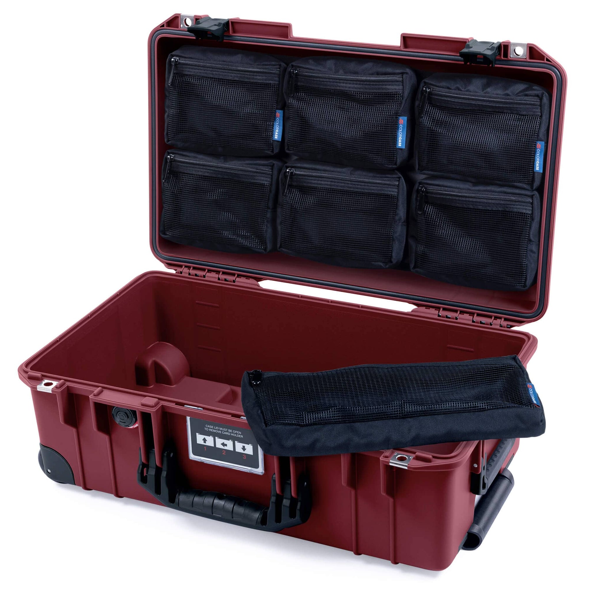Pelican 1535 Air Case, Oxblood with Black Handles, Latches & Trolley 7-Piece Removable Mesh Pouches Only ColorCase 015350-0700-510-111-110