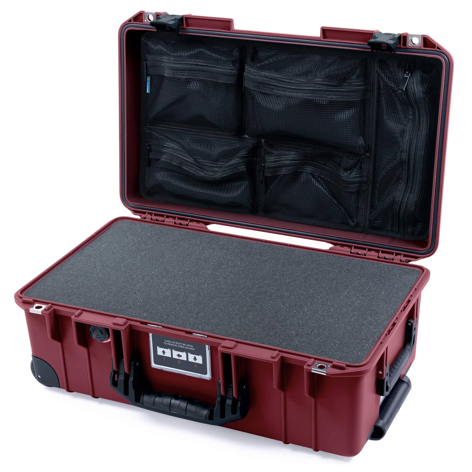 Pelican 1535 Air Case, Oxblood with Black Handles, Latches & Trolley Pick & Pluck Foam with Mesh Lid Organizer ColorCase 015350-0101-510-111-110