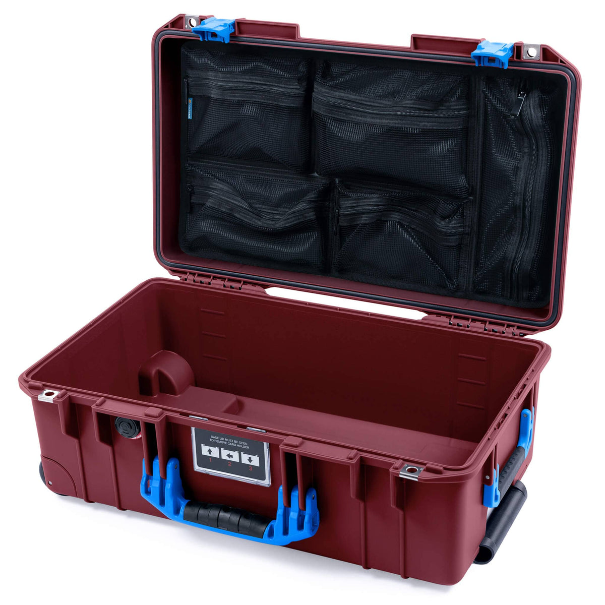 Pelican 1535 Air Case, Oxblood with Blue Handles &amp; Latches Mesh Lid Organizer Only ColorCase 015350-0100-510-121