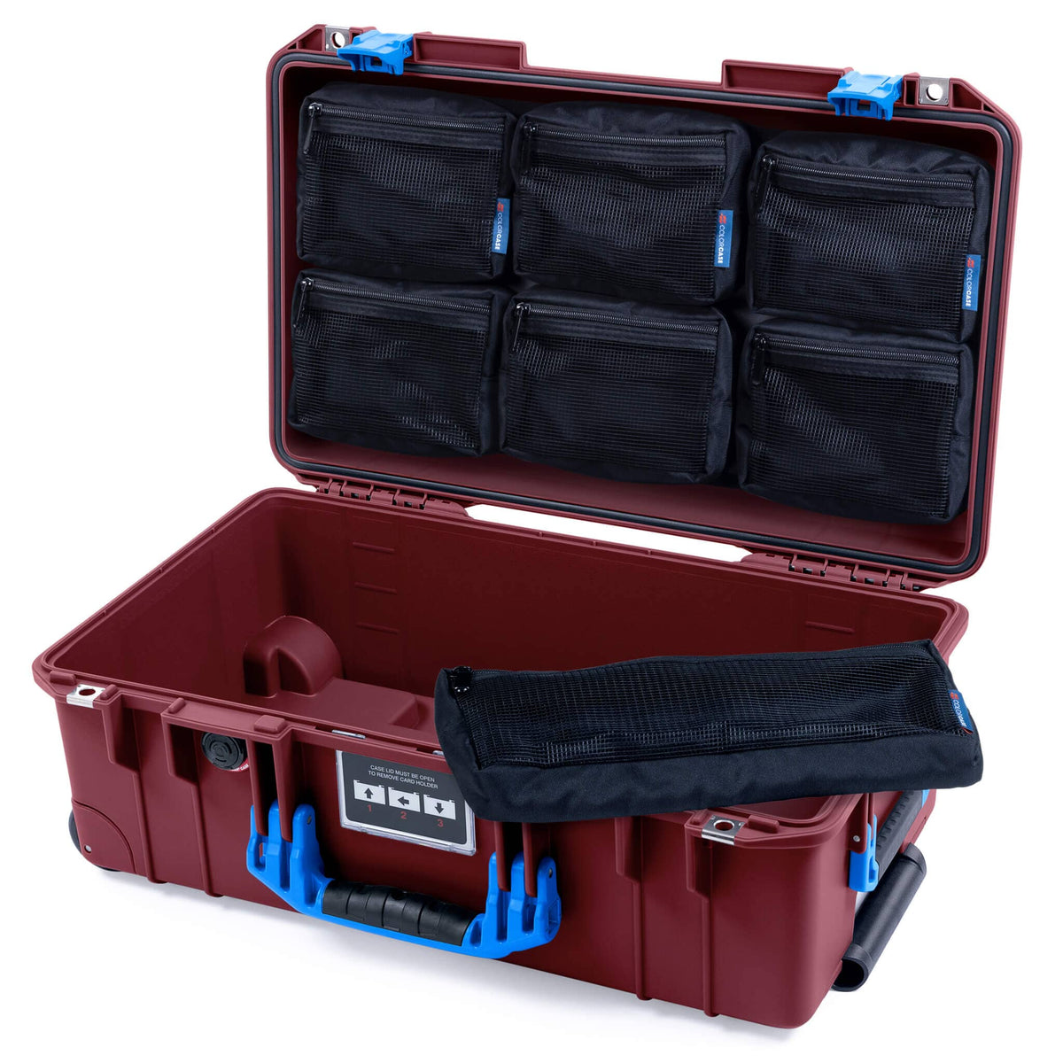 Pelican 1535 Air Case, Oxblood with Blue Handles &amp; Latches 7-Piece Removable Mesh Pouches Only ColorCase 015350-0700-510-121