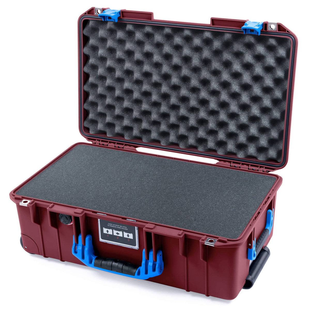 Pelican 1535 Air Case, Oxblood with Blue Handles &amp; Latches Pick &amp; Pluck Foam with Convoluted Lid Foam ColorCase 015350-0001-510-121