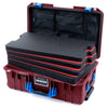 Pelican 1535 Air Case, Oxblood with Blue Handles & Latches Custom Tool Kit (4 Foam Inserts with Mesh Lid Organizers) ColorCase 015350-0160-510-121