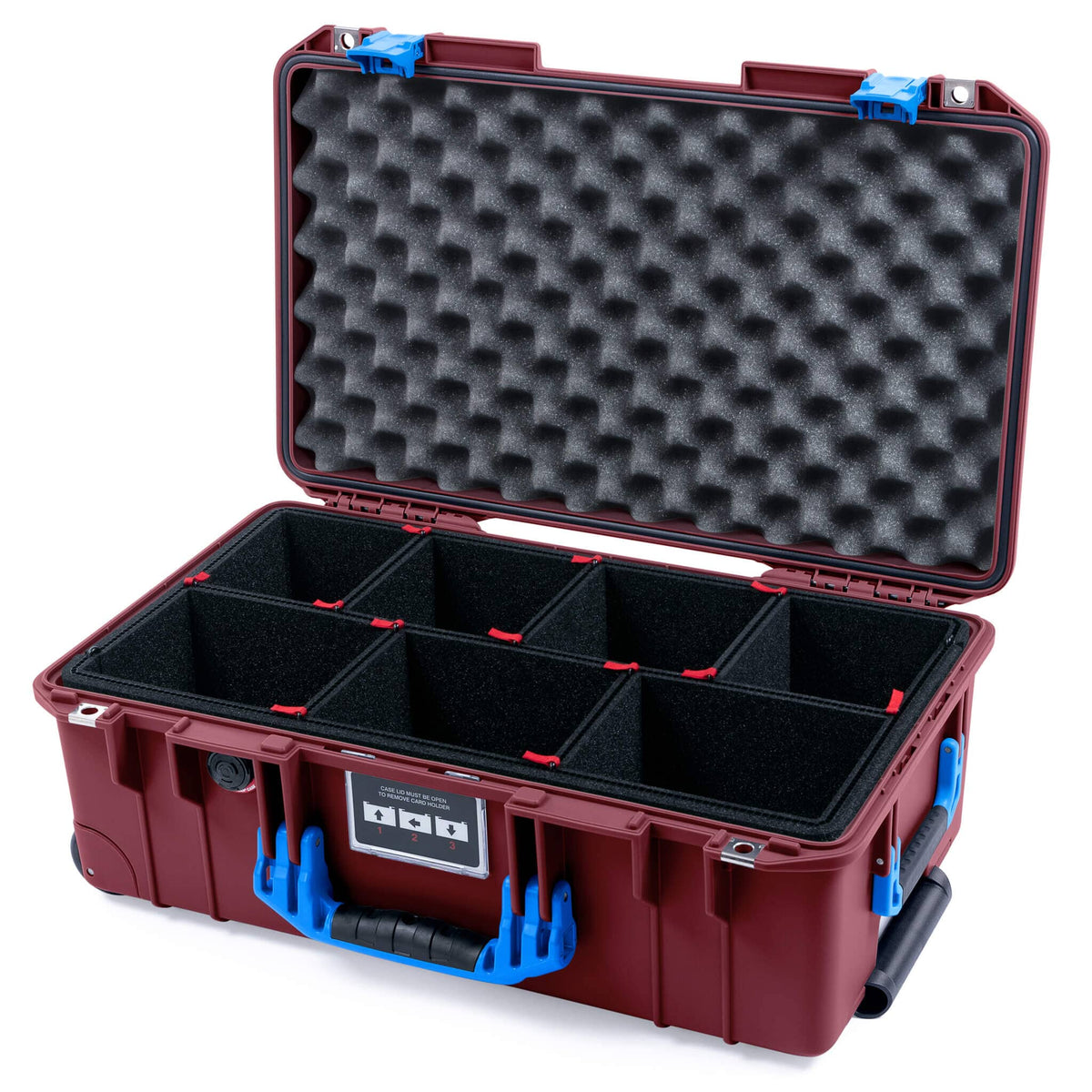 Pelican 1535 Air Case, Oxblood with Blue Handles &amp; Latches TrekPak Divider System with Convoluted Lid Foam ColorCase 015350-0020-510-121
