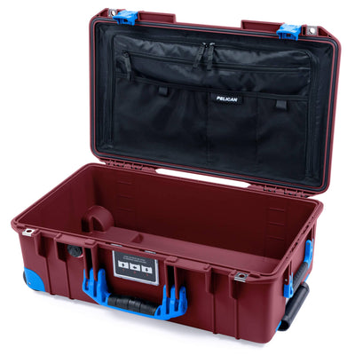 Pelican 1535 Air Case, Oxblood with Blue Handles, Latches & Trolley TRVL Combo-Pouch Lid Organizer Only ColorCase 015350-0300-510-121-120