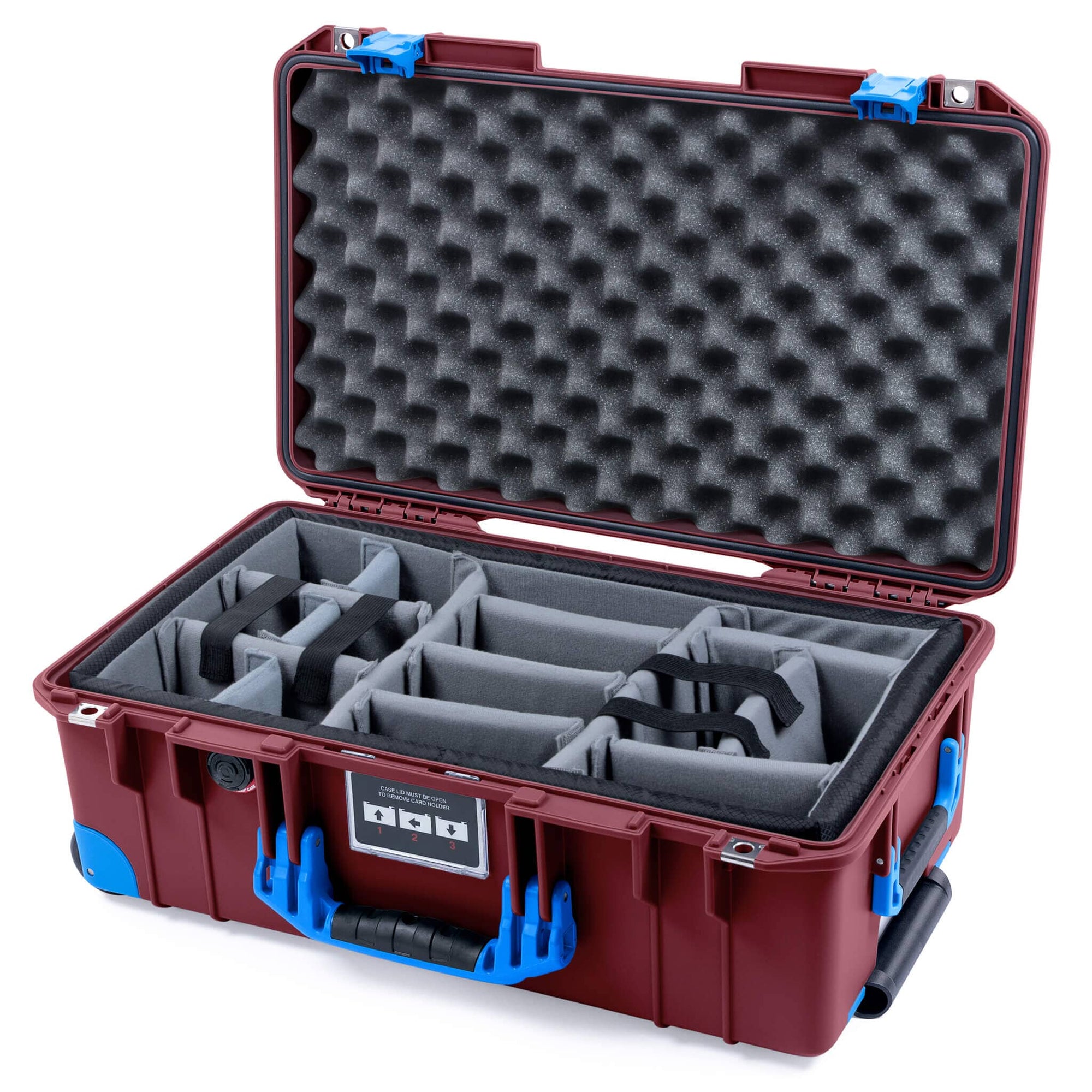 Pelican 1535 Air Case, Oxblood with Blue Handles, Latches & Trolley Gray Padded Microfiber Dividers with Convoluted Lid Foam ColorCase 015350-0070-510-121-120