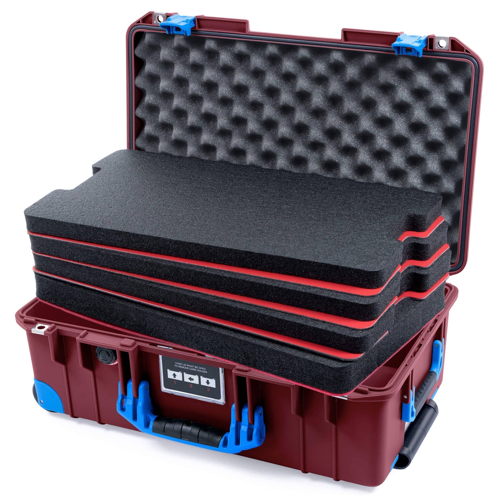Pelican 1535 Air Case, Oxblood with Blue Handles, Latches & Trolley Custom Tool Kit (4 Foam Inserts with Convoluted Lid Foam) ColorCase 015350-0060-510-121-120