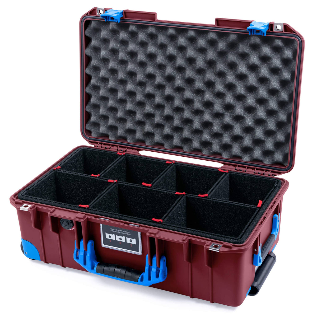 Pelican 1535 Air Case, Oxblood with Blue Handles, Latches &amp; Trolley TrekPak Divider System with Convoluted Lid Foam ColorCase 015350-0020-510-121-120