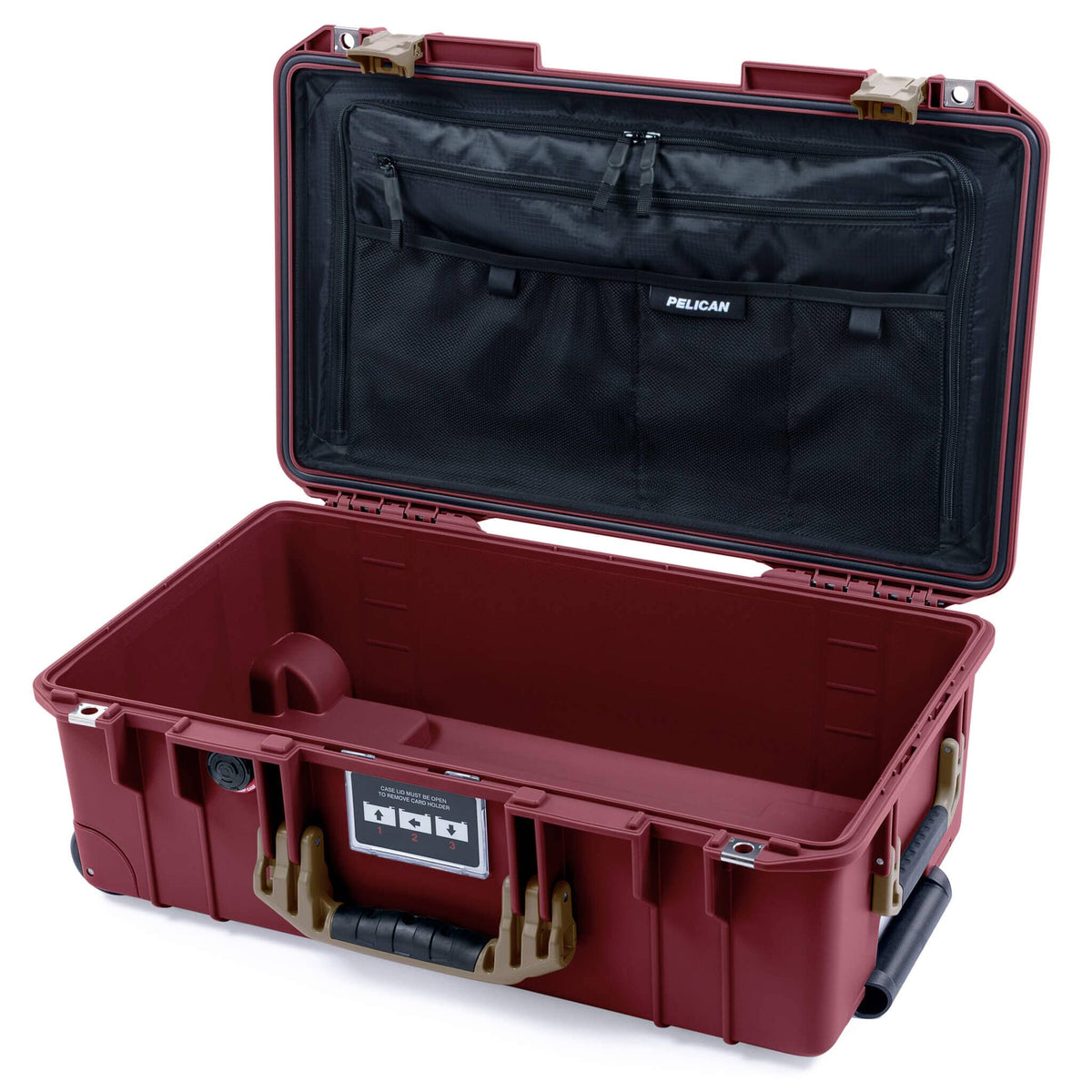 Pelican 1535 Air Case, Oxblood with Dark Desert Dirt Handles &amp; Latches TRVL Combo-Pouch Lid Organizer Only ColorCase 015350-0300-510-581