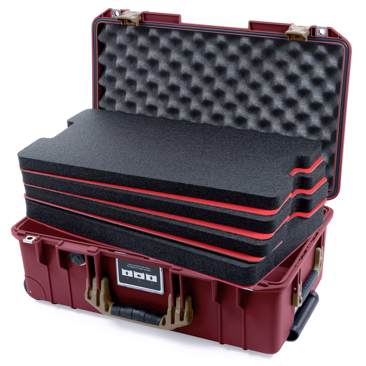 Pelican 1535 Air Case, Oxblood with Dark Desert Dirt Handles &amp; Latches Custom Tool Kit (4 Foam Inserts with Convoluted Lid Foam) ColorCase 015350-0060-510-581