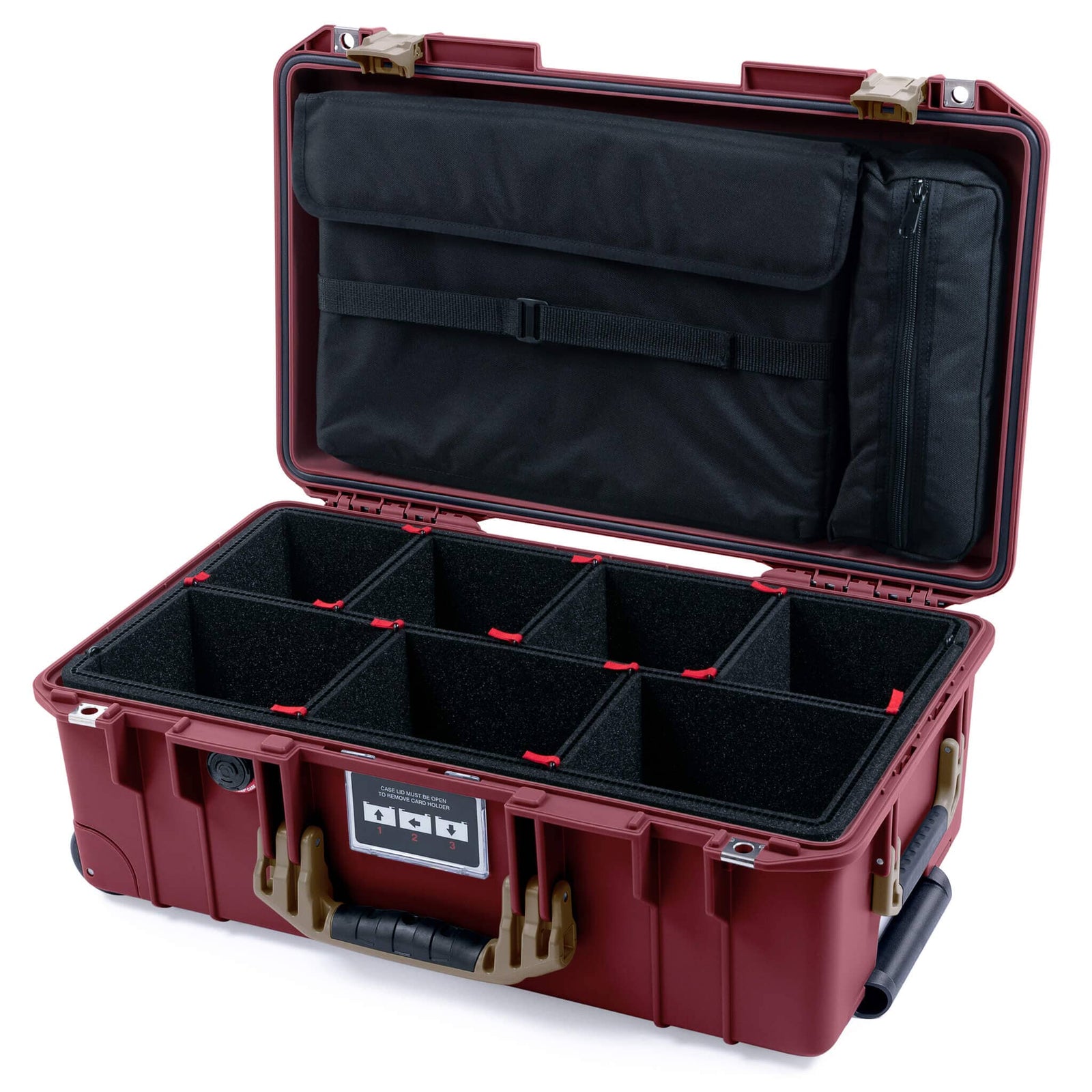 Pelican 1535 Air Case, Oxblood with Dark Desert Dirt Handles & Latches TrekPak Divider System with Laptop Computer Lid Pouch ColorCase 015350-0220-510-581