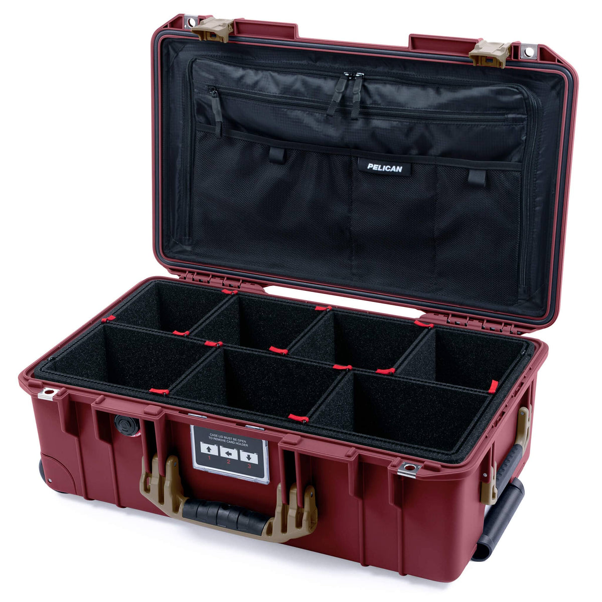 Pelican 1535 Air Case, Oxblood with Dark Desert Dirt Handles &amp; Latches TrekPak Divider System with TRVL Combo-Pouch Lid Organizer ColorCase 015350-0320-510-581