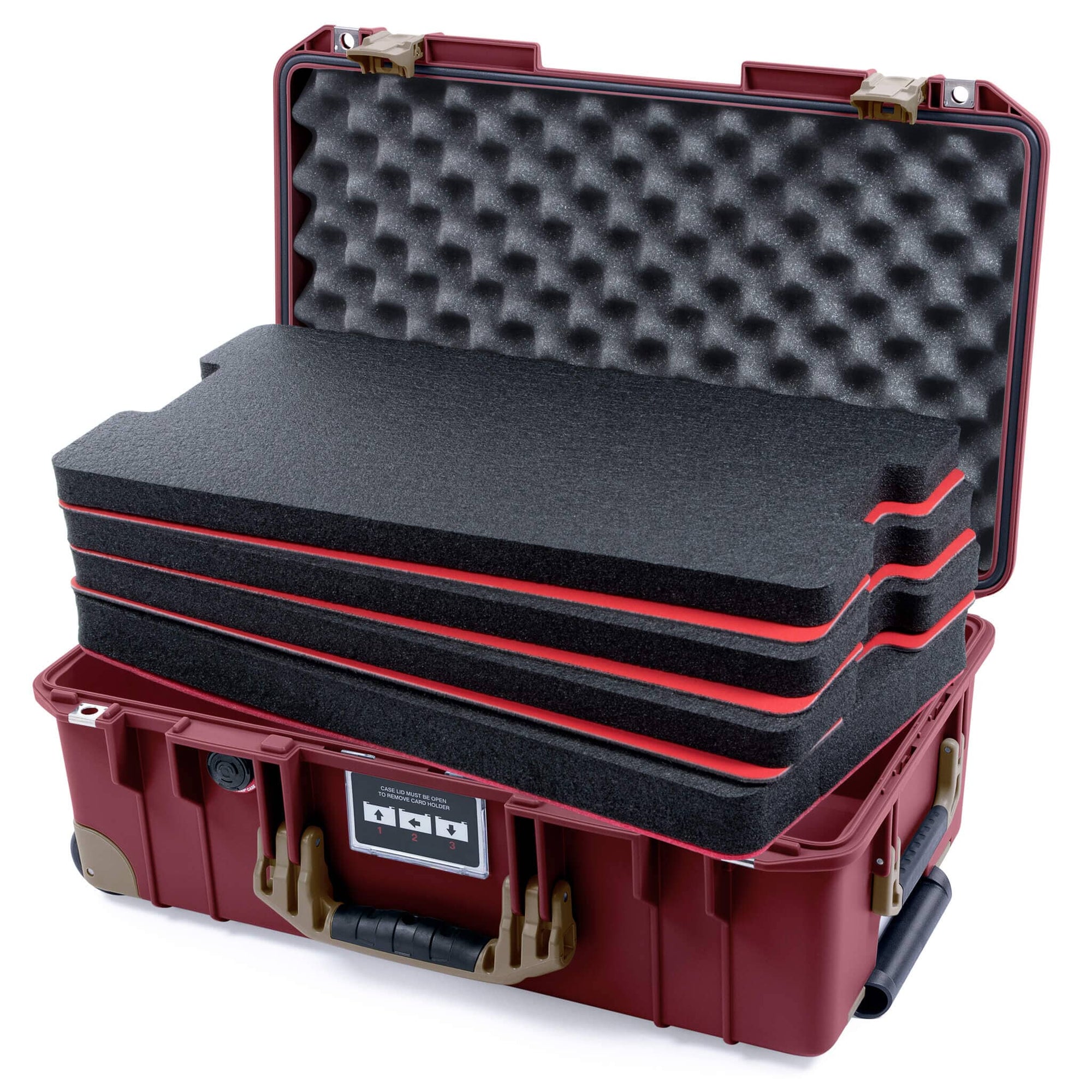 Pelican 1535 Air Case, Oxblood with Dark Desert Dirt Handles, Latches & Trolley Custom Tool Kit (4 Foam Inserts with Convoluted Lid Foam) ColorCase 015350-0060-510-581-580