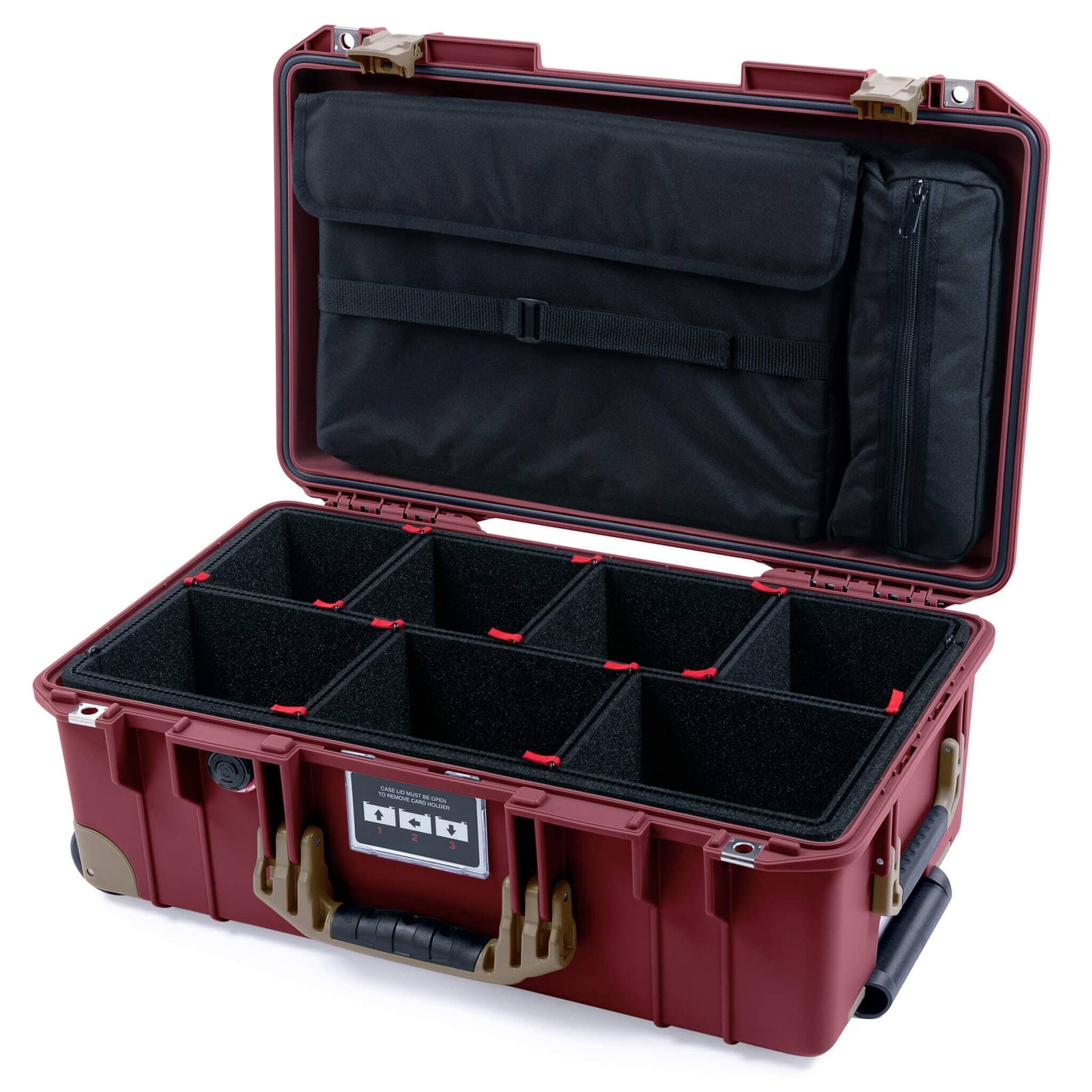 Pelican 1535 Air Case, Oxblood with Dark Desert Dirt Handles, Latches & Trolley TrekPak Divider System with Laptop Computer Lid Pouch ColorCase 015350-0220-510-581-580