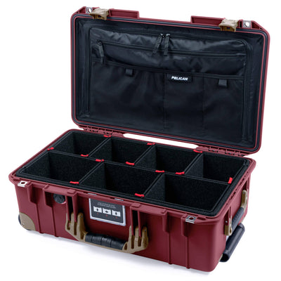 Pelican 1535 Air Case, Oxblood with Dark Desert Dirt Handles, Latches & Trolley TrekPak Divider System with TRVL Combo-Pouch Lid Organizer ColorCase 015350-0320-510-581-580