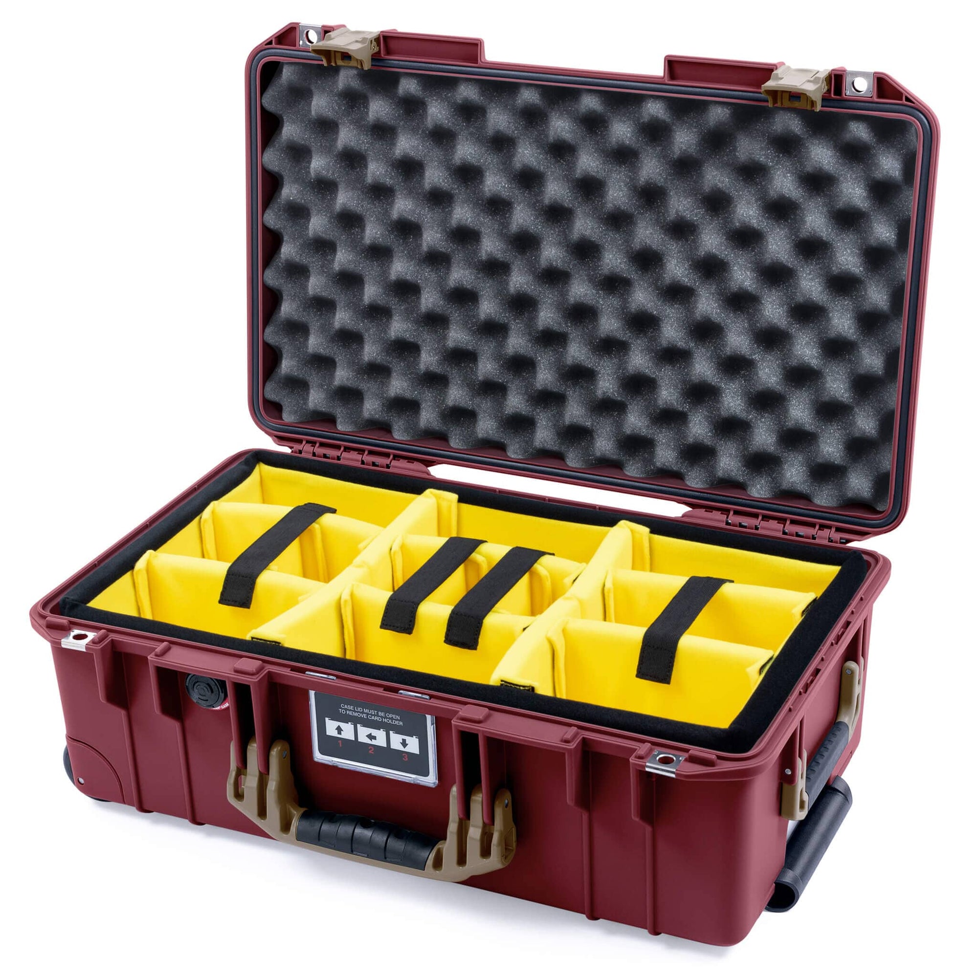 Pelican 1535 Air Case, Oxblood with Dark Desert Dirt Handles & Latches Yellow Padded Microfiber Dividers with Convoluted Lid Foam ColorCase 015350-0010-510-581