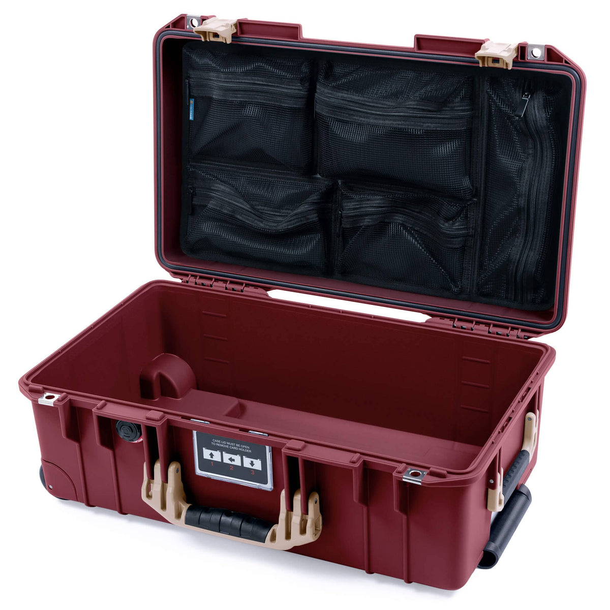 Pelican 1535 Air Case, Oxblood with Desert Tan Handles &amp; Latches Mesh Lid Organizer Only ColorCase 015350-0100-510-311