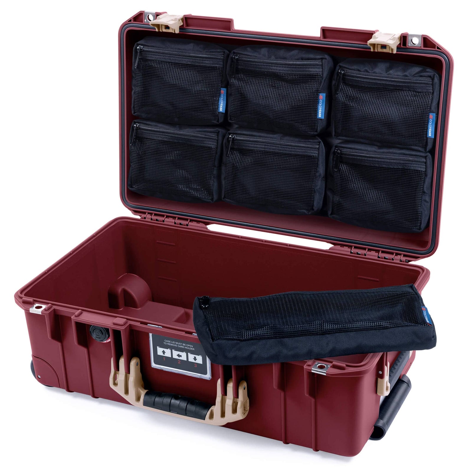 Pelican 1535 Air Case, Oxblood with Desert Tan Handles & Latches 7-Piece Removable Mesh Pouches Only ColorCase 015350-0700-510-311
