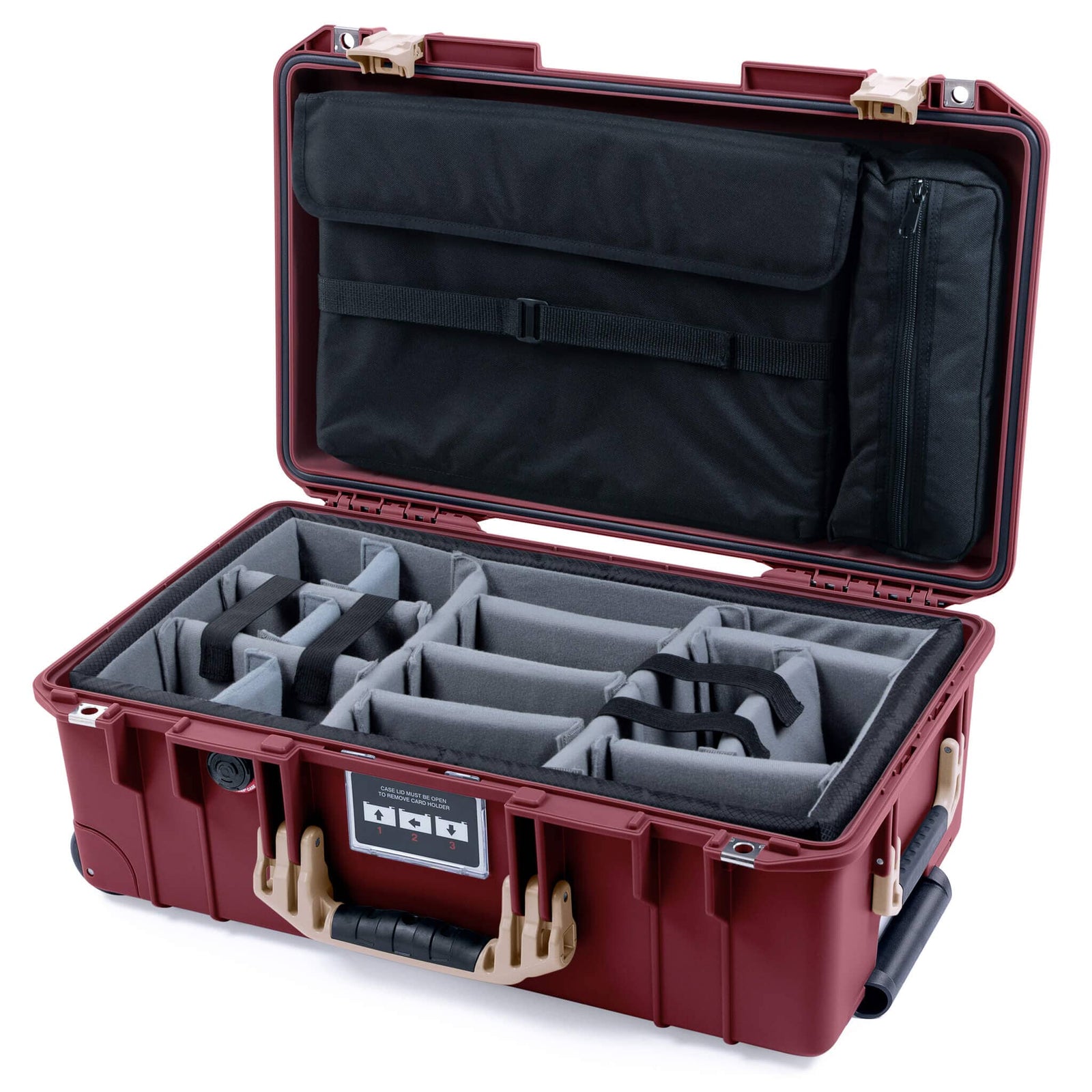 Pelican 1535 Air Case, Oxblood with Desert Tan Handles & Latches Gray Padded Microfiber Dividers with Laptop Computer Lid Pouch ColorCase 015350-0270-510-311
