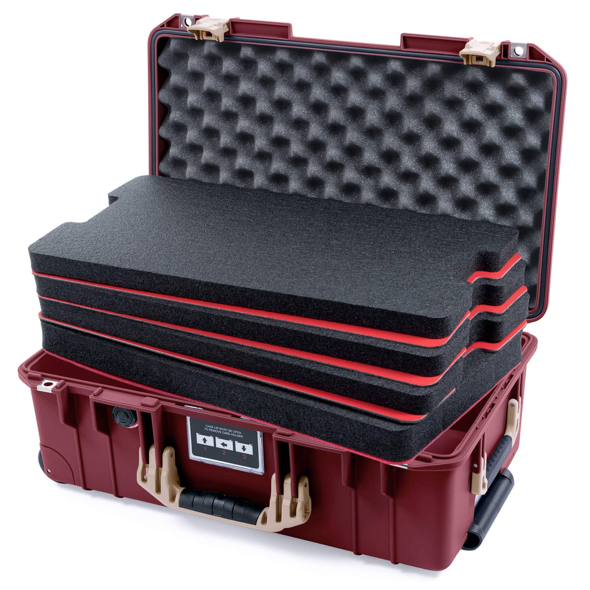 Pelican 1535 Air Case, Oxblood with Desert Tan Handles &amp; Latches Custom Tool Kit (4 Foam Inserts with Convoluted Lid Foam) ColorCase 015350-0060-510-311