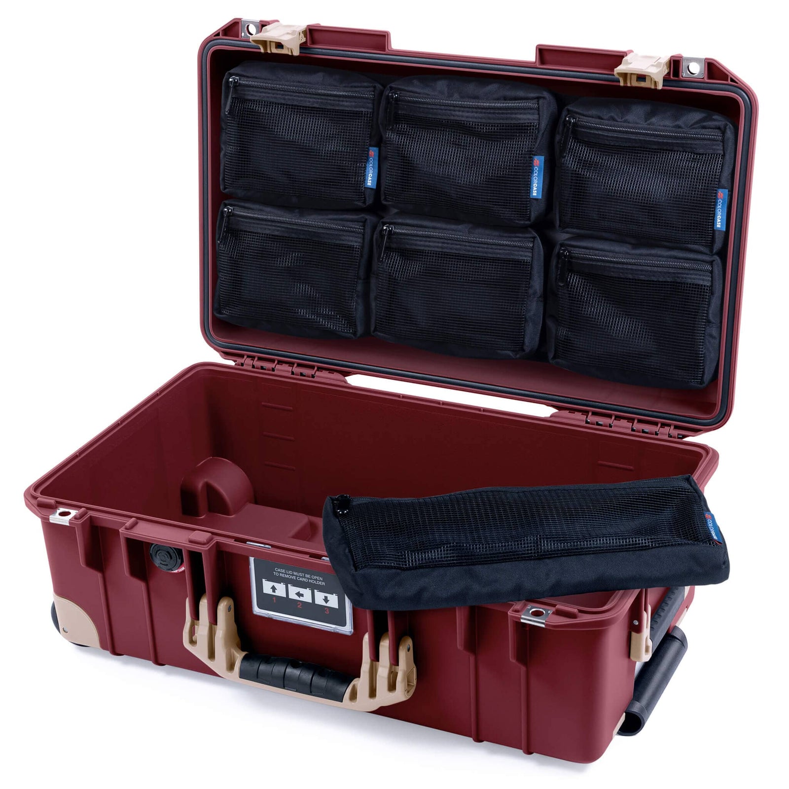 Pelican 1535 Air Case, Oxblood with Desert Tan Handles, Latches & Trolley 7-Piece Removable Mesh Pouches Only ColorCase 015350-0700-510-311-310