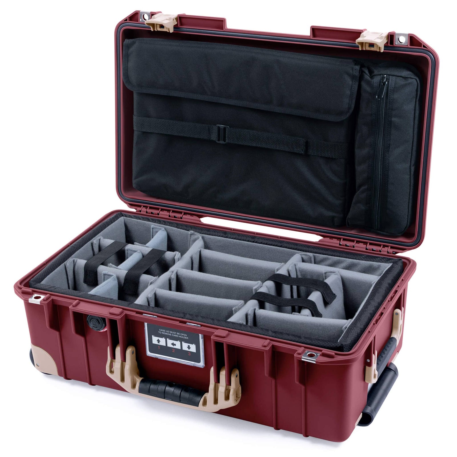 Pelican 1535 Air Case, Oxblood with Desert Tan Handles, Latches & Trolley Gray Padded Microfiber Dividers with Laptop Computer Lid Pouch ColorCase 015350-0270-510-311-310