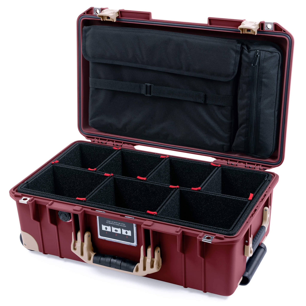 Pelican 1535 Air Case, Oxblood with Desert Tan Handles, Latches &amp; Trolley TrekPak Divider System with Laptop Computer Lid Pouch ColorCase 015350-0220-510-311-310