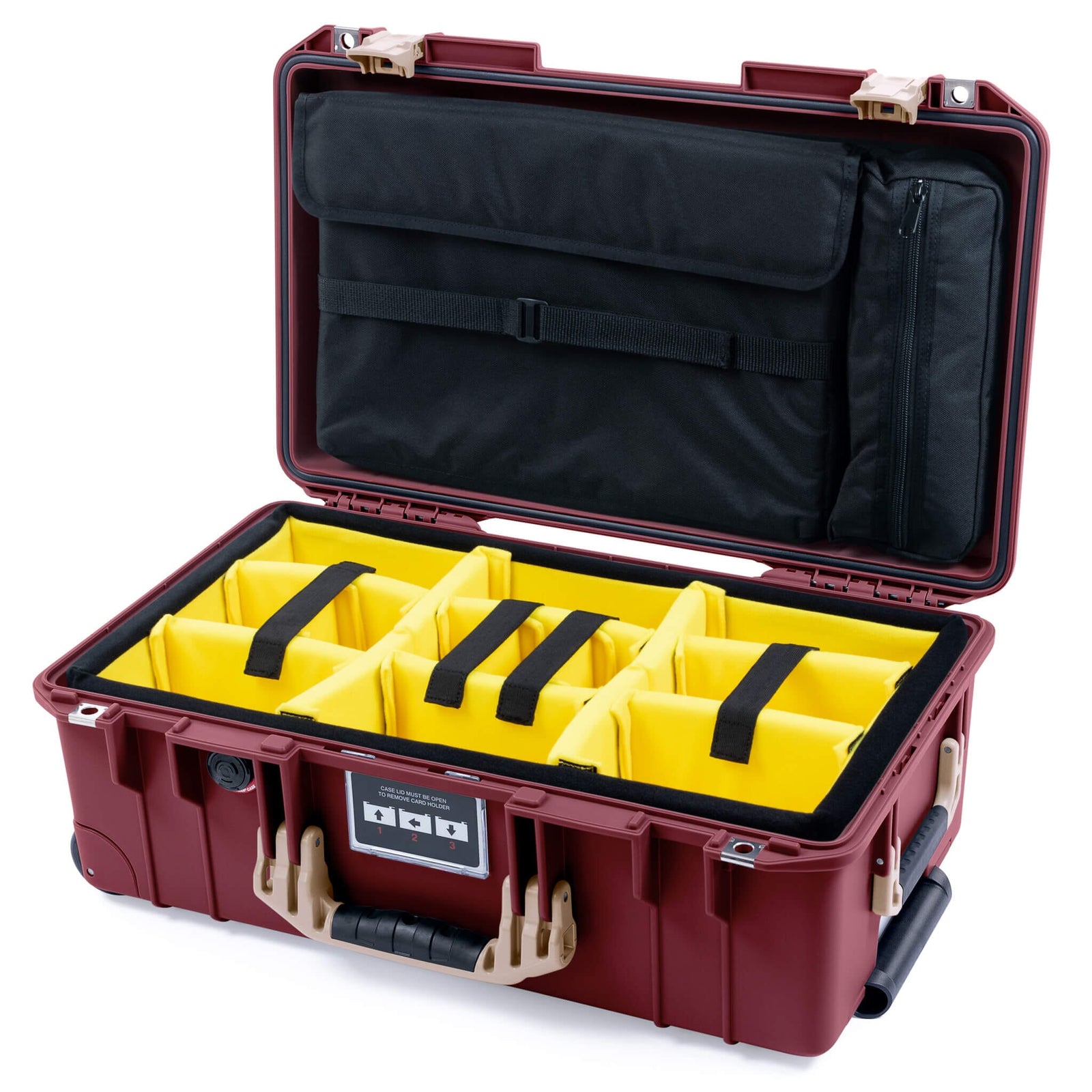 Pelican 1535 Air Case, Oxblood with Desert Tan Handles & Latches Yellow Padded Microfiber Dividers with Laptop Computer Lid Pouch ColorCase 015350-0210-510-311