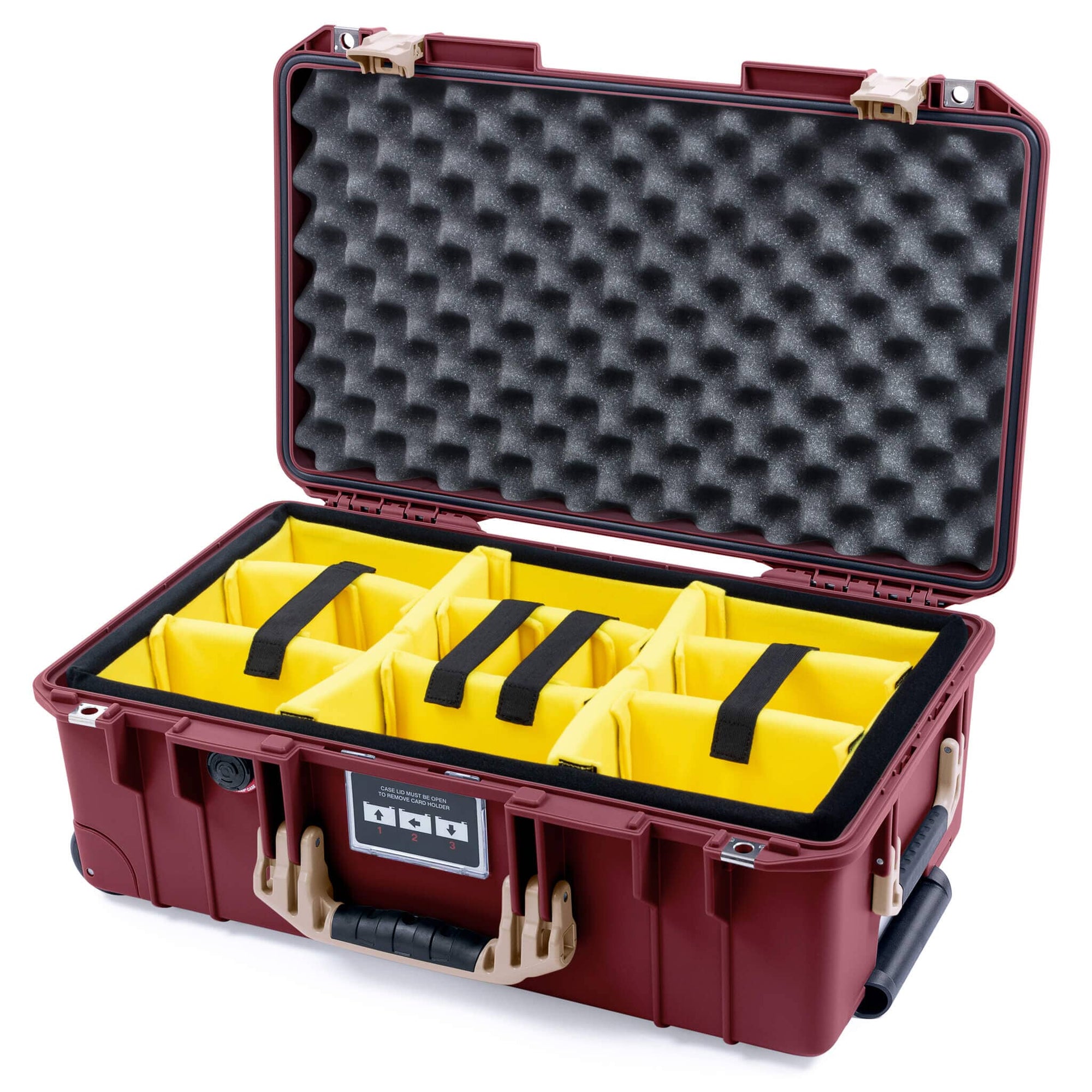 Pelican 1535 Air Case, Oxblood with Desert Tan Handles & Latches Yellow Padded Microfiber Dividers with Convoluted Lid Foam ColorCase 015350-0010-510-311