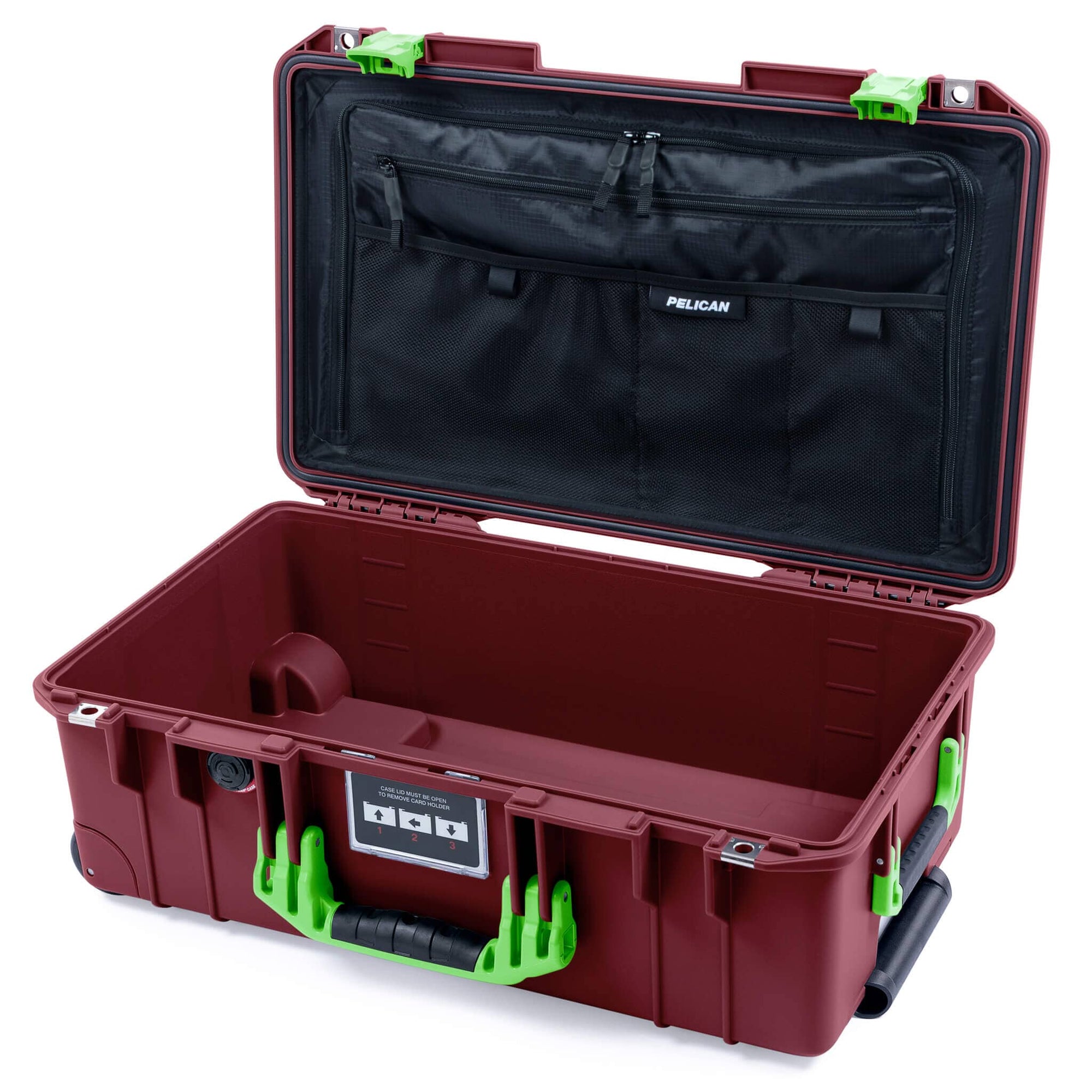 Pelican 1535 Air Case, Oxblood with Lime Green Handles & Latches TRVL Combo-Pouch Lid Organizer Only ColorCase 015350-0300-510-301