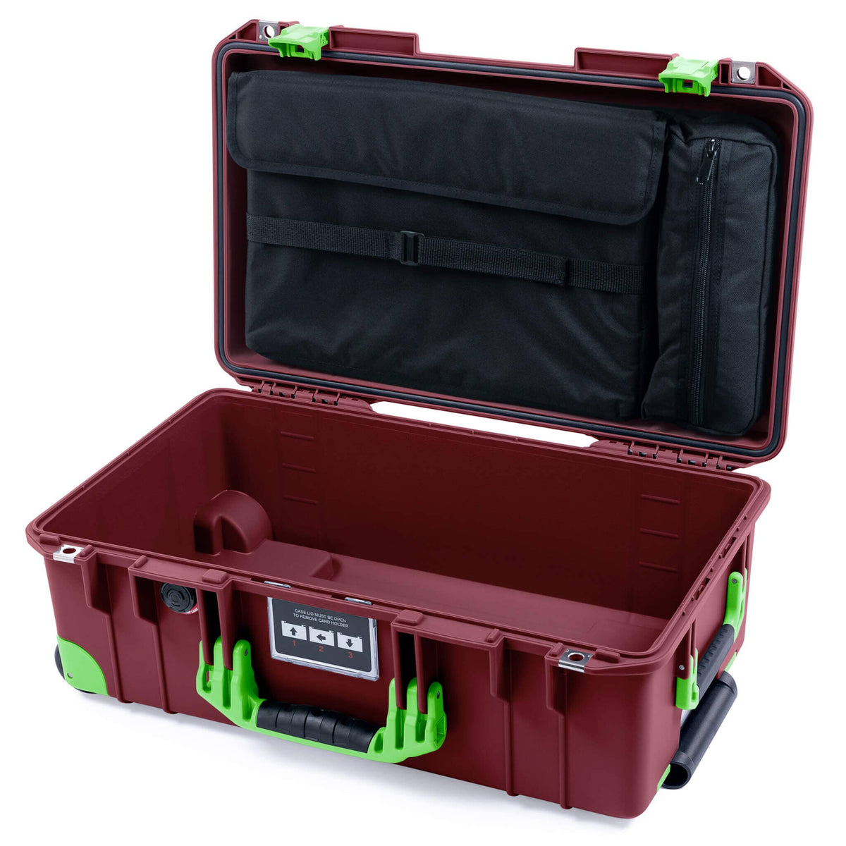 Pelican 1535 Air Case, Oxblood with Lime Green Handles, Latches &amp; Trolley Laptop Computer Lid Pouch Only ColorCase 015350-0200-510-301-300
