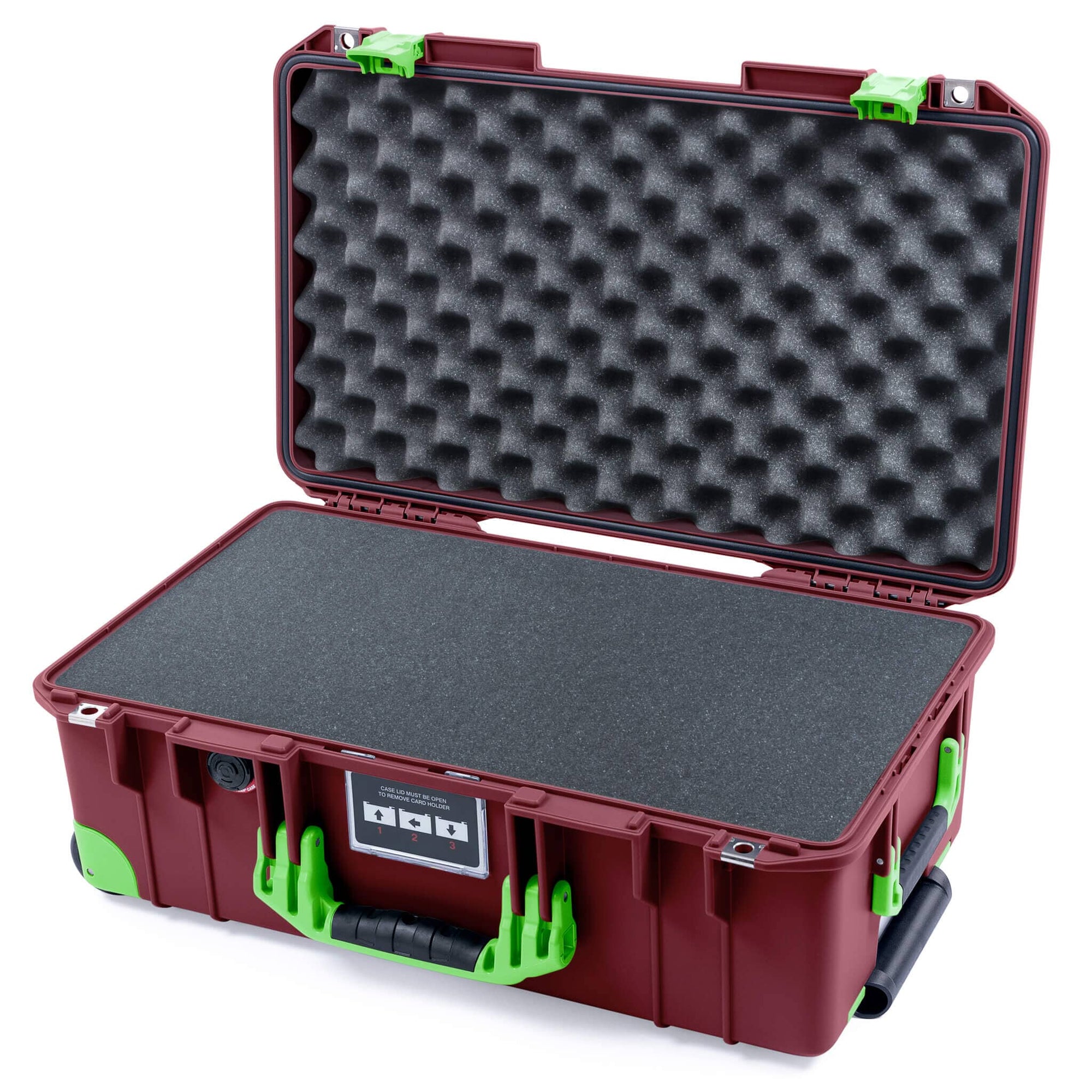 Pelican 1535 Air Case, Oxblood with Lime Green Handles, Latches & Trolley Pick & Pluck Foam with Convoluted Lid Foam ColorCase 015350-0001-510-301-300