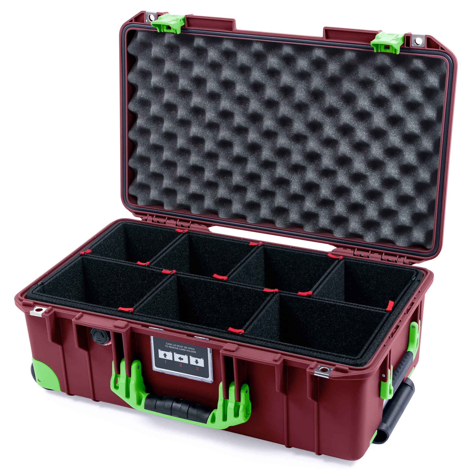Pelican 1535 Air Case, Oxblood with Lime Green Handles, Latches & Trolley TrekPak Divider System with Convoluted Lid Foam ColorCase 015350-0020-510-301-300