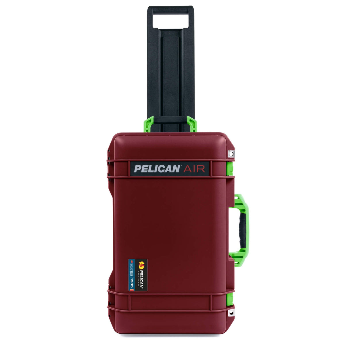 Pelican 1535 Air Case, Oxblood with Lime Green Handles &amp; Latches ColorCase 