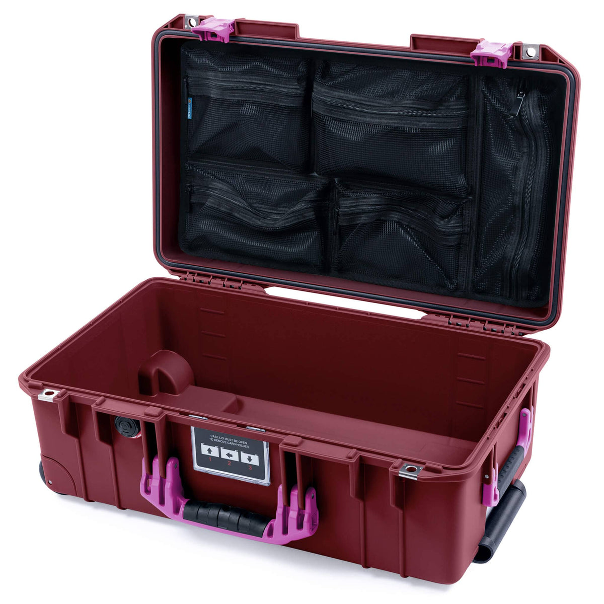 Pelican 1535 Air Case, Oxblood with Magenta Handles &amp; Latches Mesh Lid Organizer Only ColorCase 015350-0100-510-401