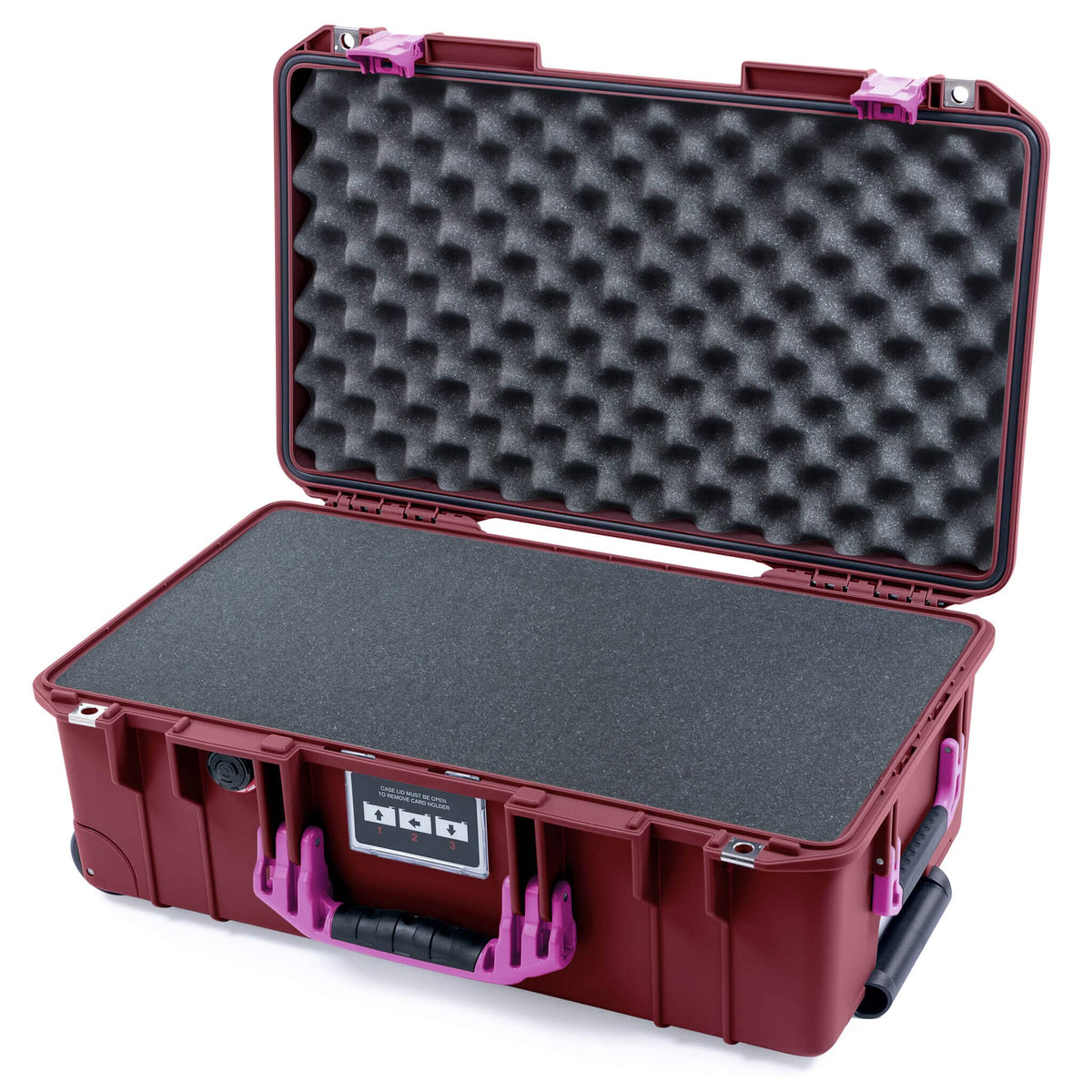 Pelican 1535 Air Case, Oxblood with Magenta Handles &amp; Latches Pick &amp; Pluck Foam with Convoluted Lid Foam ColorCase 015350-0001-510-401