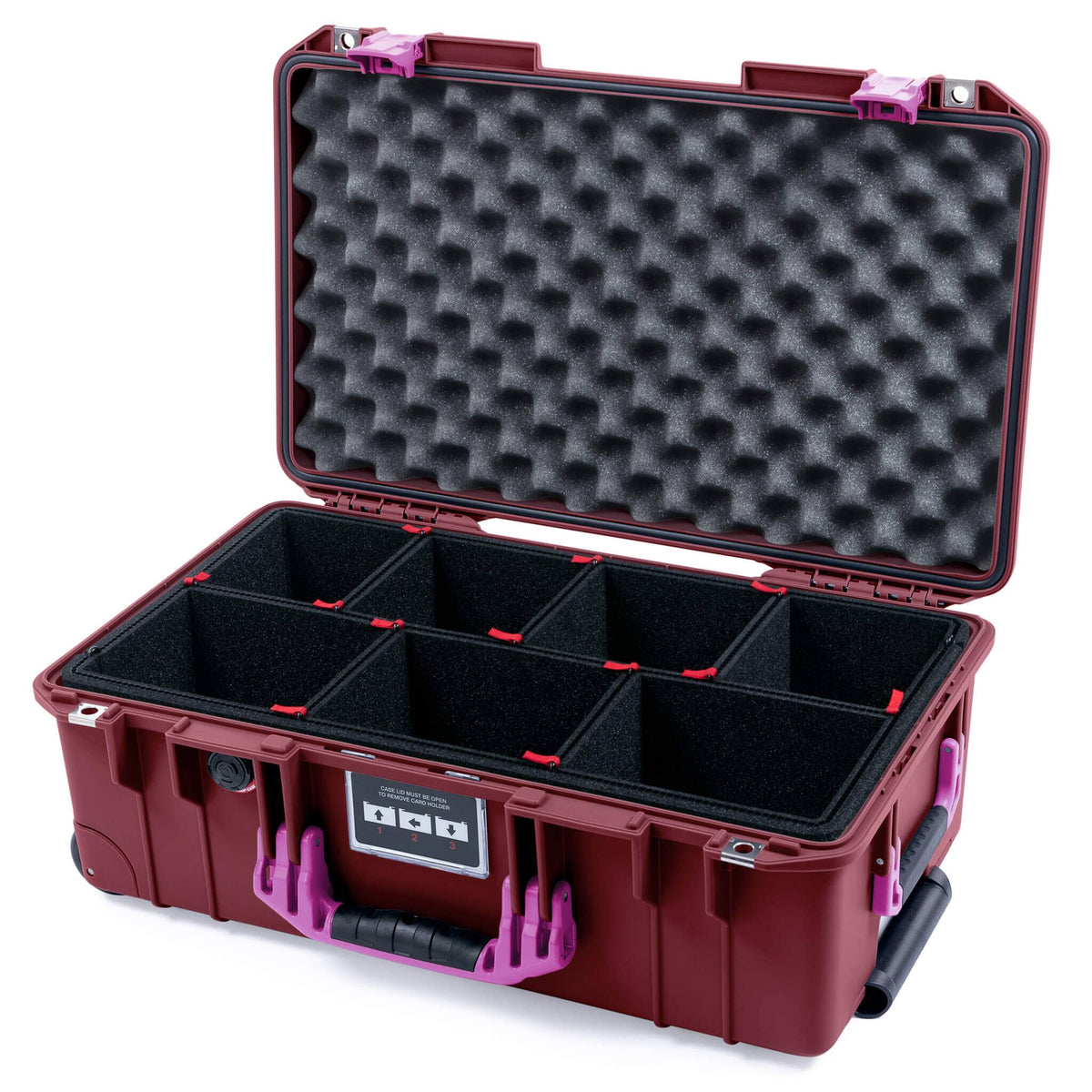 Pelican 1535 Air Case, Oxblood with Magenta Handles &amp; Latches TrekPak Divider System with Convoluted Lid Foam ColorCase 015350-0020-510-401