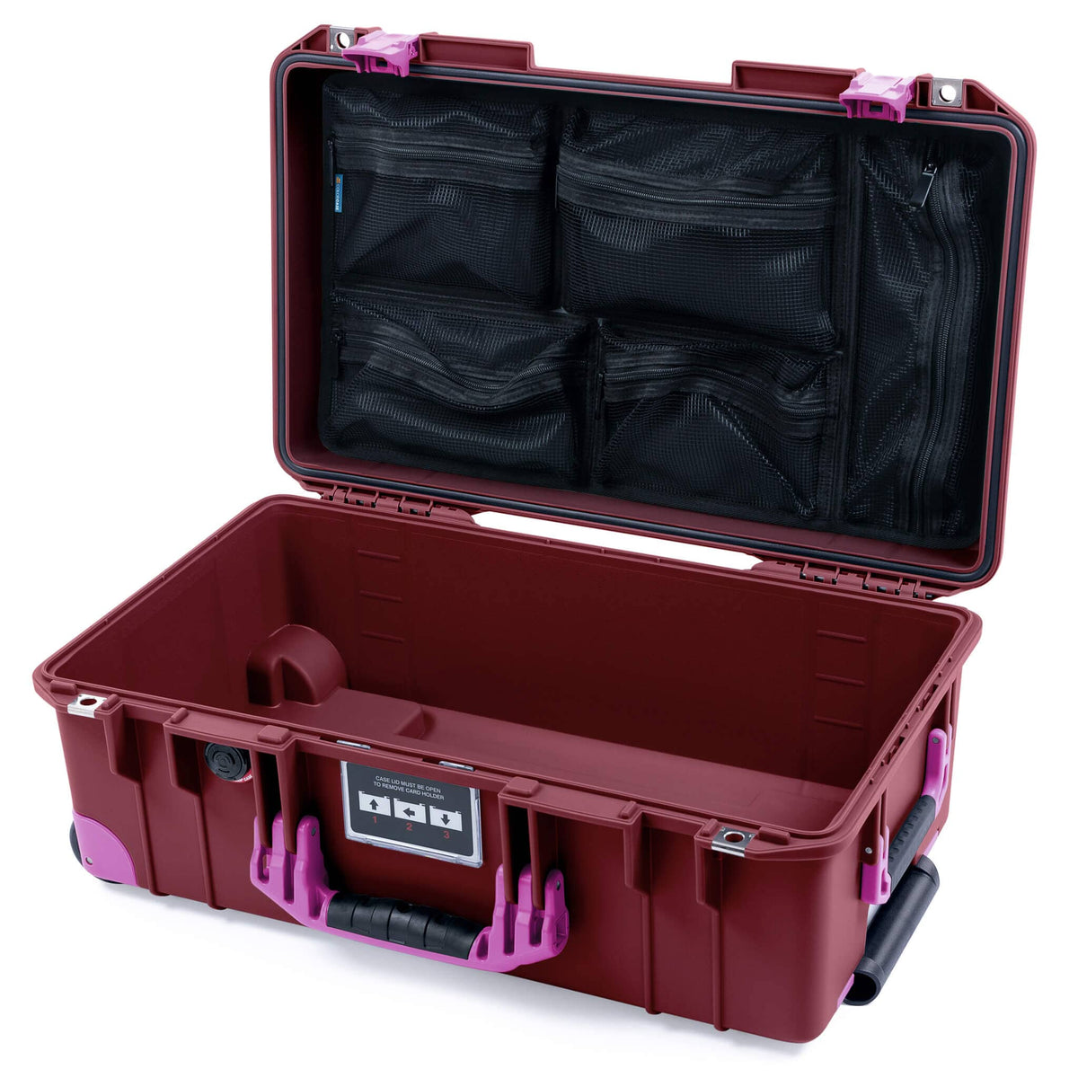 Pelican 1535 Air Case, Oxblood with Magenta Handles, Latches &amp; Trolley Mesh Lid Organizer Only ColorCase 015350-0100-510-401-400
