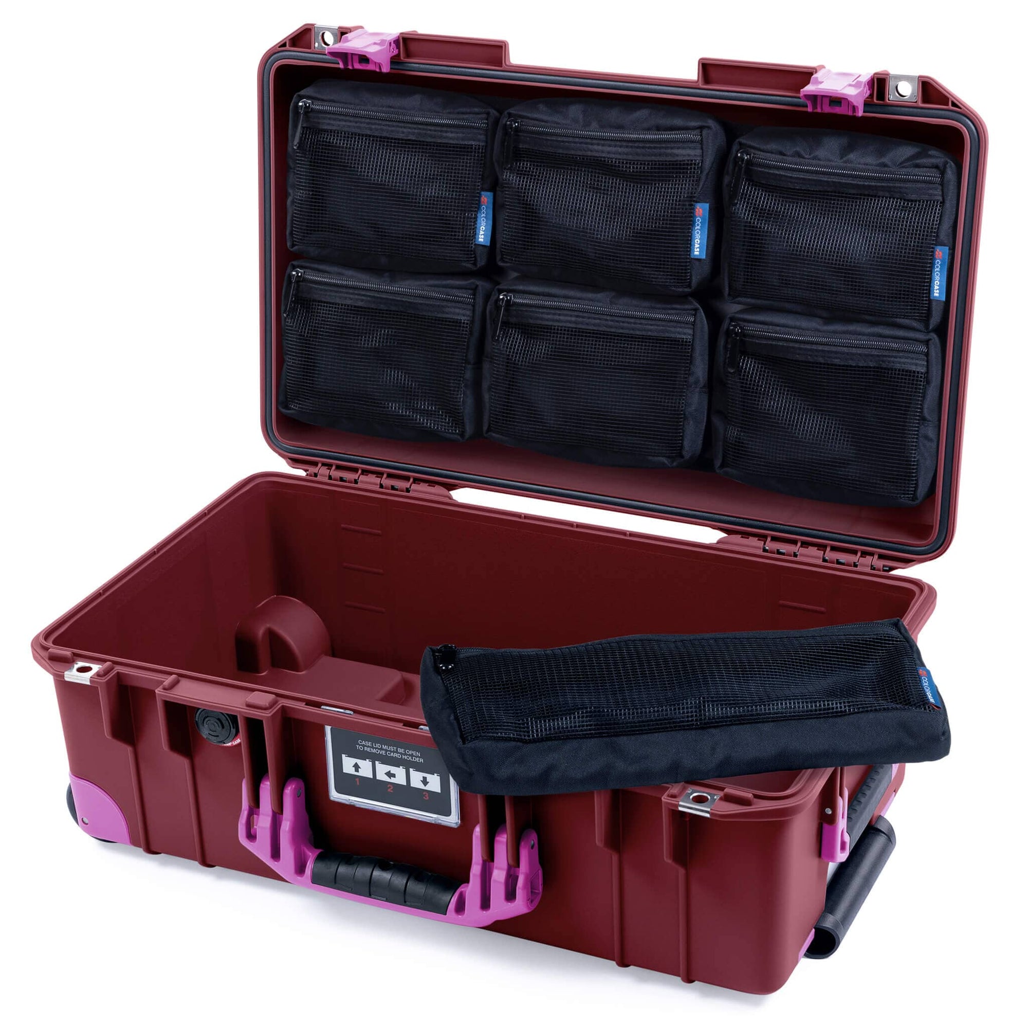 Pelican 1535 Air Case, Oxblood with Magenta Handles, Latches & Trolley 7-Piece Removable Mesh Pouches Only ColorCase 015350-0700-510-401-400