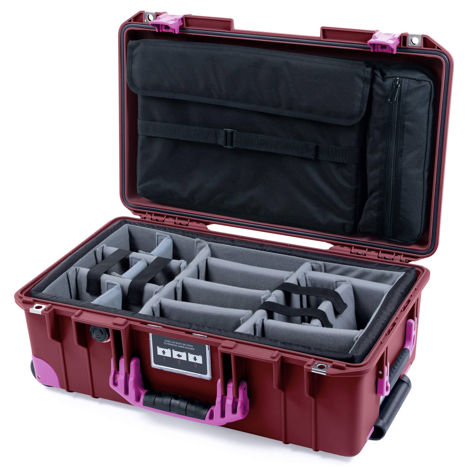 Pelican 1535 Air Case, Oxblood with Magenta Handles, Latches & Trolley ColorCase 