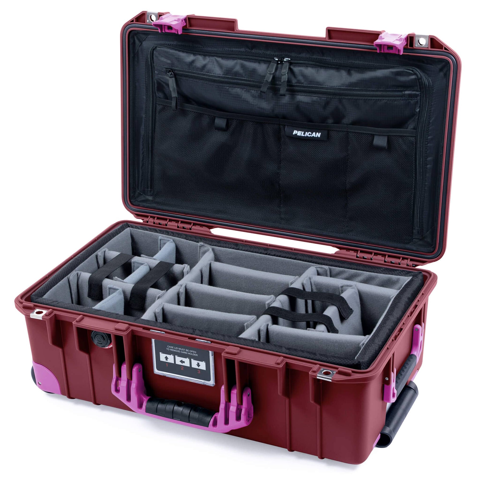 Pelican 1535 Air Case, Oxblood with Magenta Handles, Latches & Trolley ColorCase