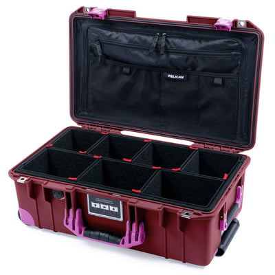 Pelican 1535 Air Case, Oxblood with Magenta Handles, Latches & Trolley TrekPak Divider System with TRVL Combo-Pouch Lid Organizer ColorCase 015350-0320-510-401-400