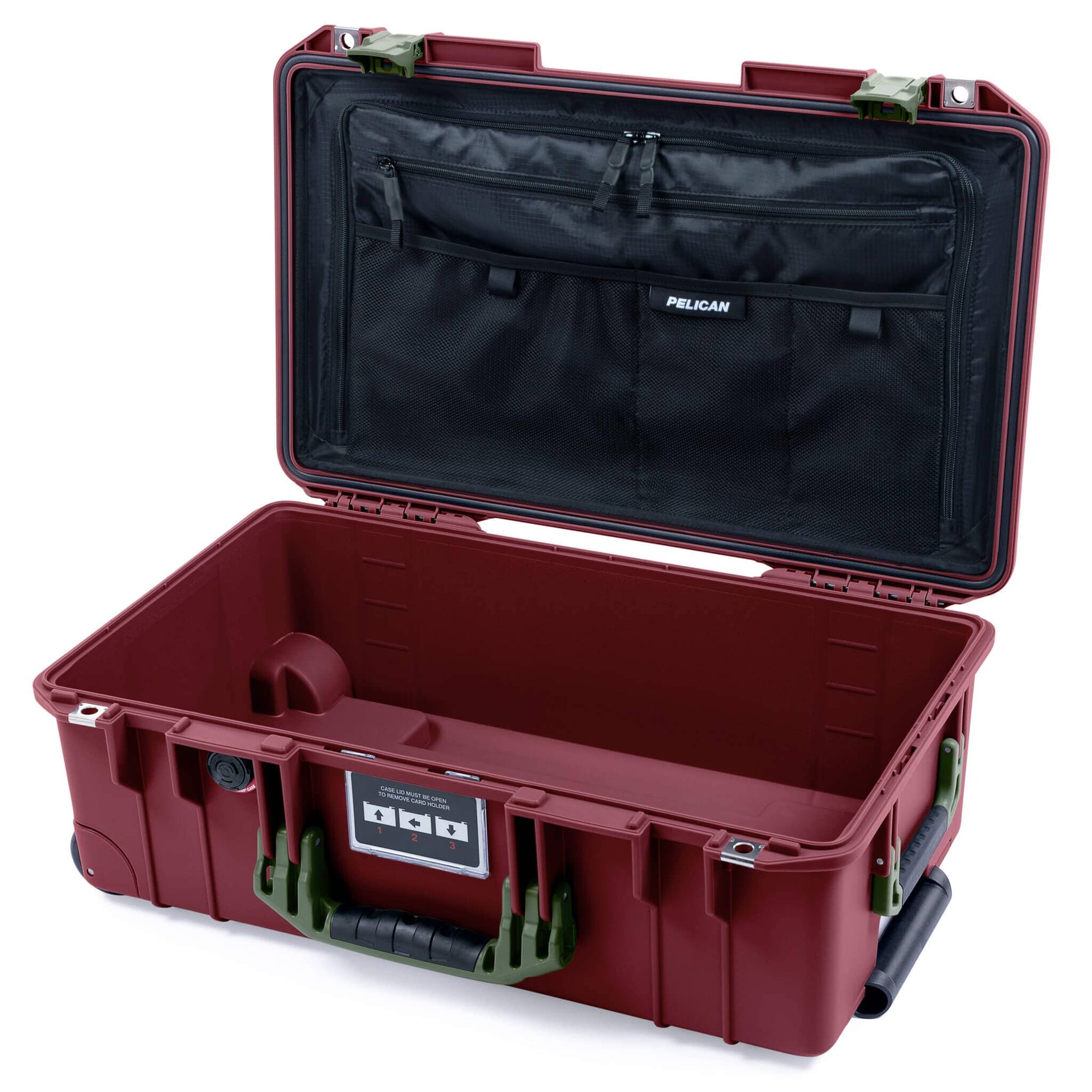Pelican 1535 Air Case, Oxblood with OD Green Handles & Latches TRVL Combo-Pouch Lid Organizer Only ColorCase 015350-0300-510-131