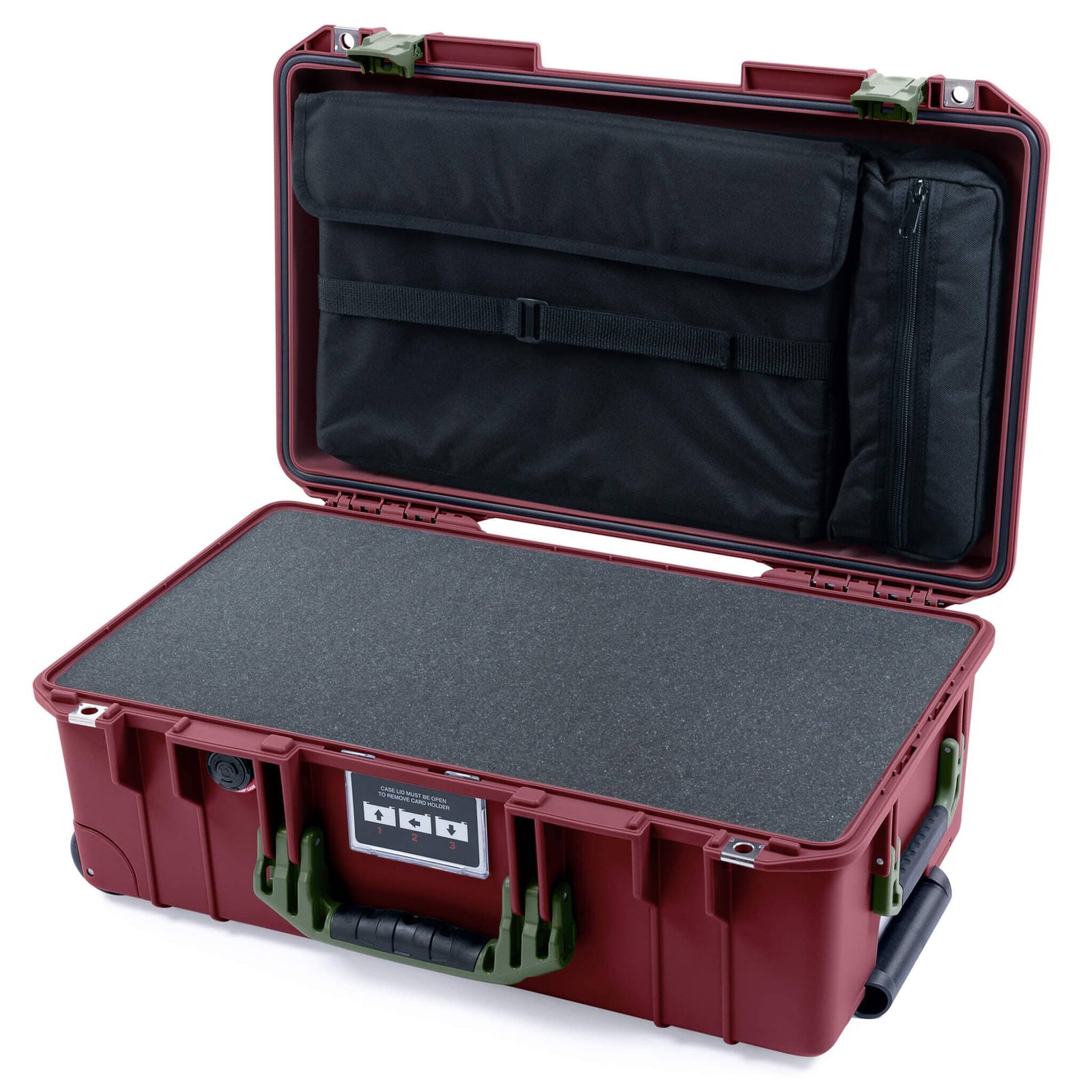 Pelican 1535 Air Case, Oxblood with OD Green Handles & Latches Pick & Pluck Foam with Laptop Computer Lid Pouch ColorCase 015350-0201-510-131