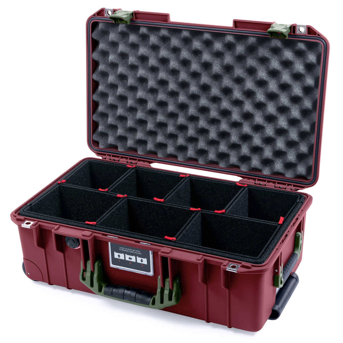 Pelican 1535 Air Case, Oxblood with OD Green Handles &amp; Latches TrekPak Divider System with Convoluted Lid Foam ColorCase 015350-0020-510-131